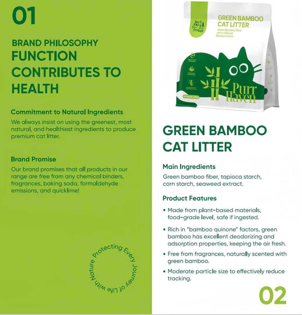 Purr Haven Green Bamboo Cat Litter | 10 Carton | 6 Packs Per Carton | 2.5kg Per Pack