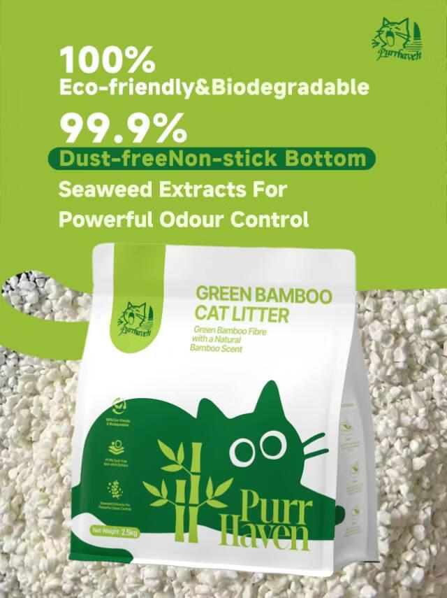 Purr Haven Green Bamboo Cat Litter | 10 Carton | 6 Packs Per Carton | 2.5kg Per Pack 4