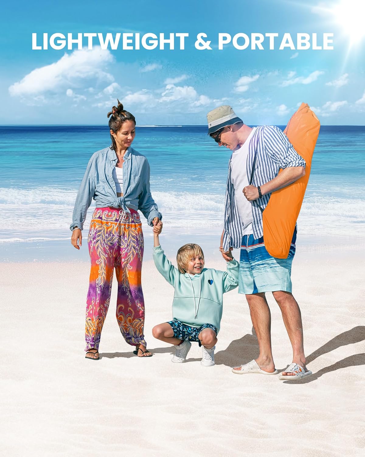 OutdoorMaster Pop Up 3-4 Person Beach Tent X-Large - Easy Setup, Portable Beach Shade Canopy Folding Sun Shelter with UPF 50+ UV Protection Removable Skylight Family Size (Orange) 6