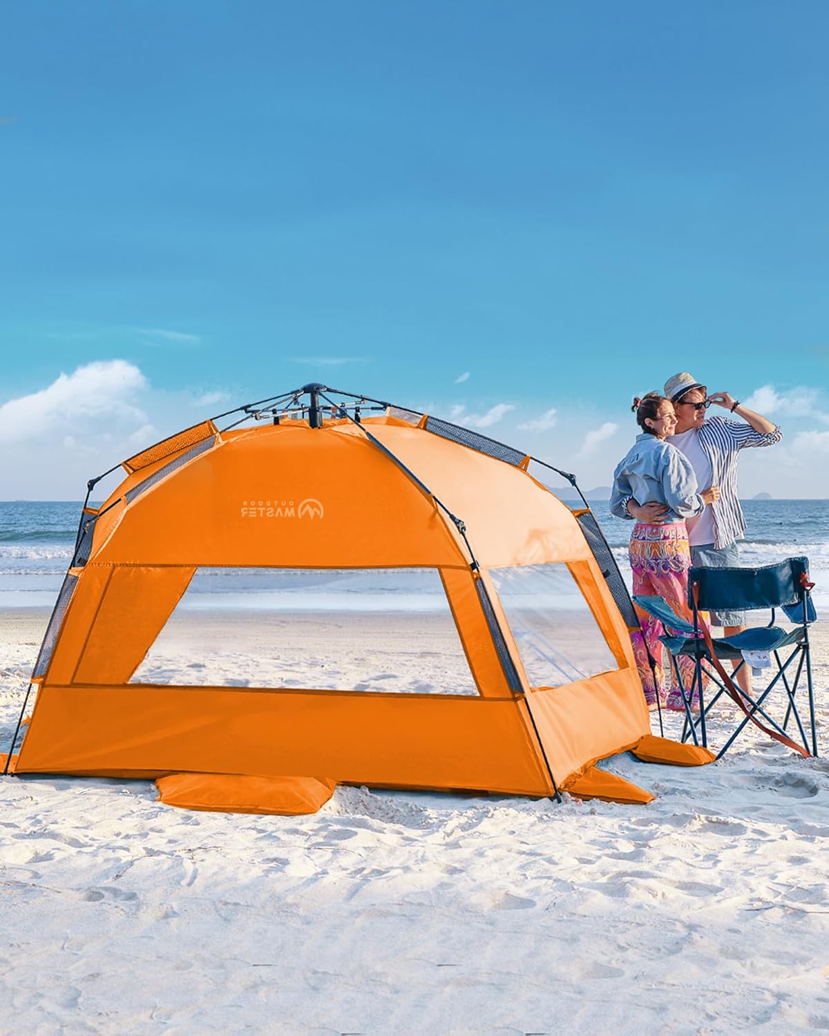 OutdoorMaster Pop Up 3-4 Person Beach Tent X-Large - Easy Setup, Portable Beach Shade Canopy Folding Sun Shelter with UPF 50+ UV Protection Removable Skylight Family Size (Orange) 8