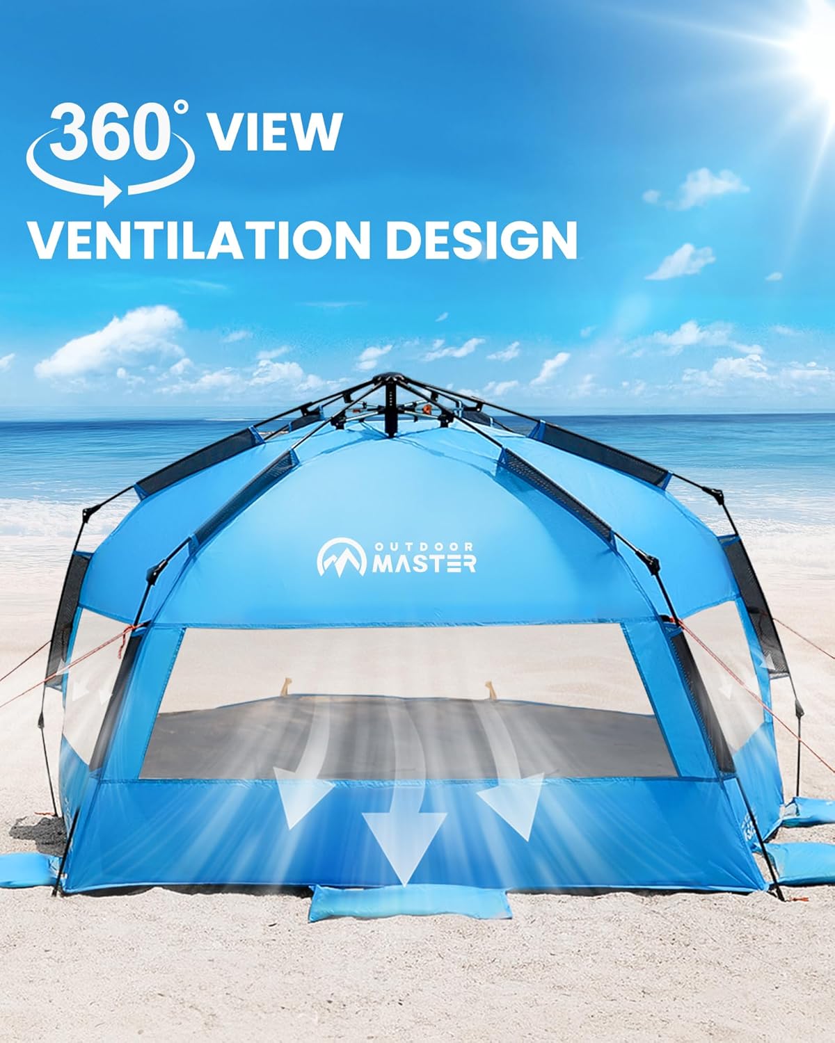 OutdoorMaster Pop Up 3-4 Person Beach Tent X-Large - Easy Setup, Portable Beach Shade Canopy Folding Sun Shelter with UPF 50+ UV Protection Removable Skylight Family Size (Blue) 4
