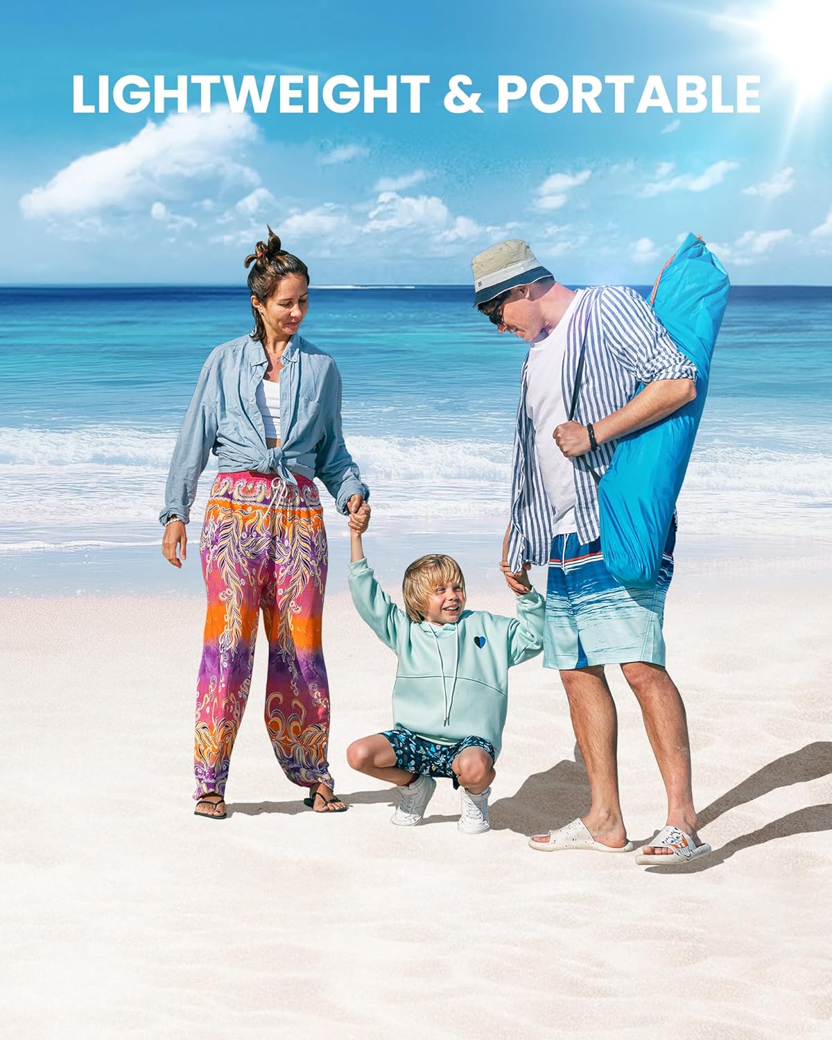 OutdoorMaster Pop Up 3-4 Person Beach Tent X-Large - Easy Setup, Portable Beach Shade Canopy Folding Sun Shelter with UPF 50+ UV Protection Removable Skylight Family Size (Blue) 5