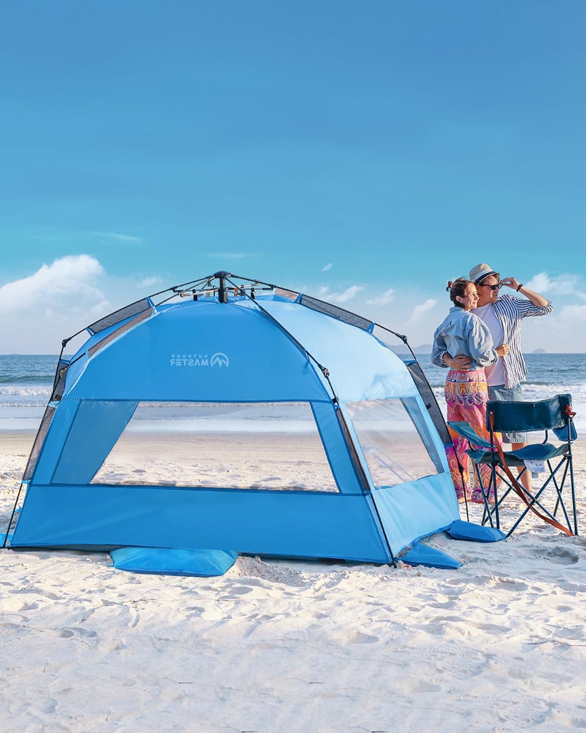 OutdoorMaster Pop Up 3-4 Person Beach Tent X-Large - Easy Setup, Portable Beach Shade Canopy Folding Sun Shelter with UPF 50+ UV Protection Removable Skylight Family Size (Blue) 7