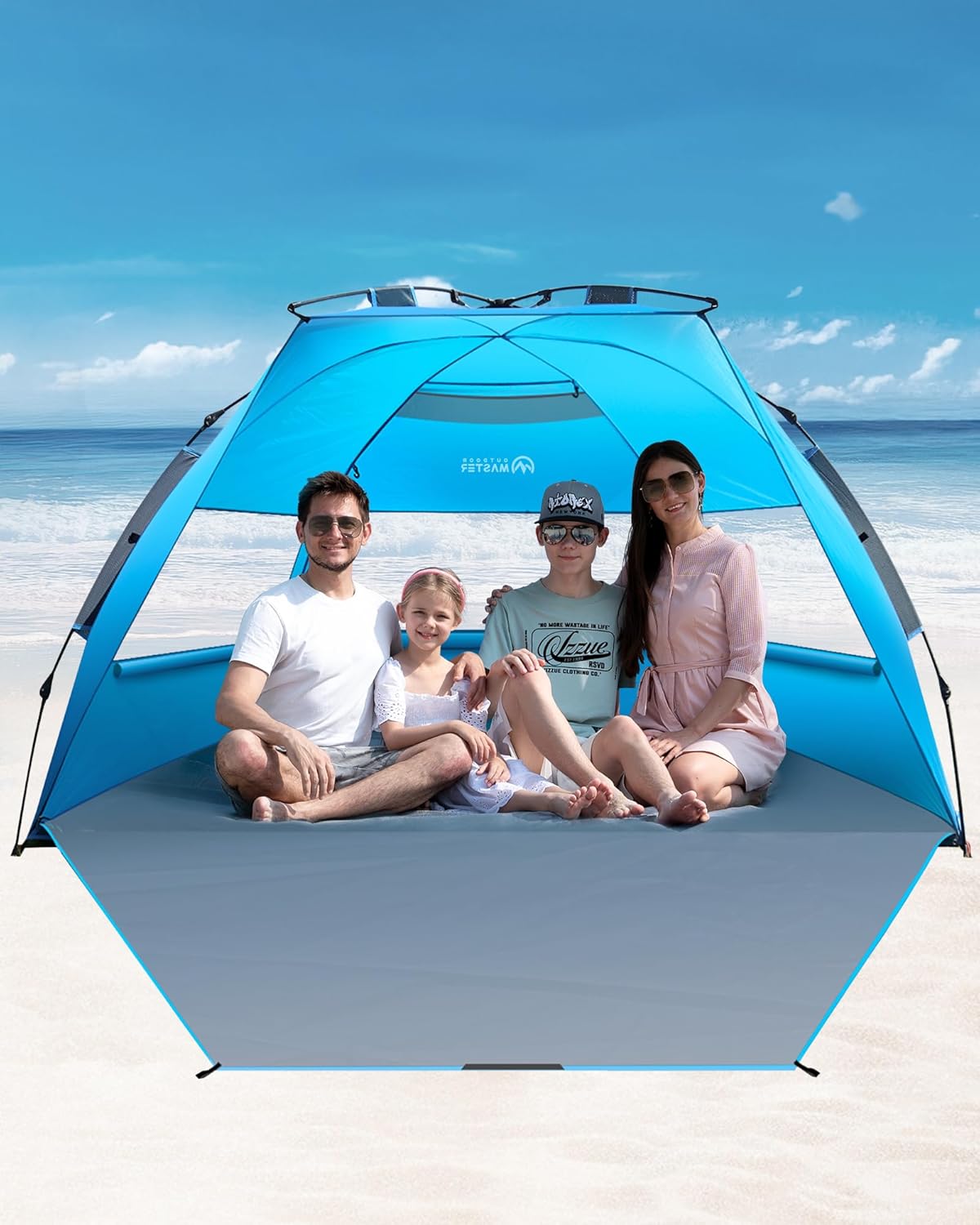 OutdoorMaster Pop Up 3-4 Person Beach Tent X-Large - Easy Setup, Portable Beach Shade Canopy Folding Sun Shelter with UPF 50+ UV Protection Removable Skylight Family Size (Blue) 8