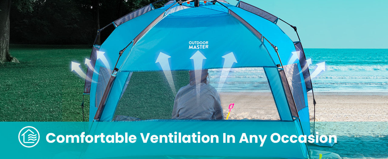 OutdoorMaster Pop Up 3-4 Person Beach Tent X-Large - Easy Setup, Portable Beach Shade Canopy Folding Sun Shelter with UPF 50+ UV Protection Removable Skylight Family Size (Blue) 10