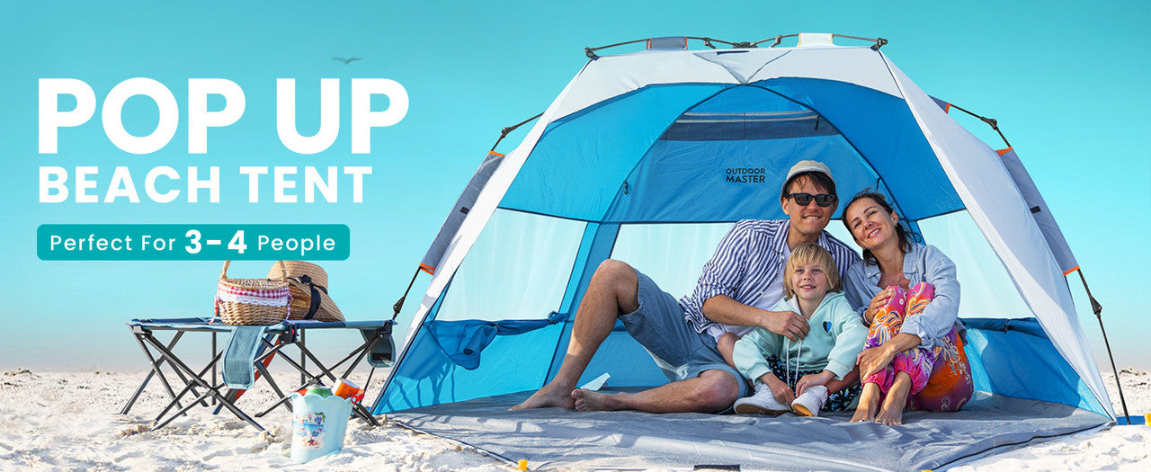 OutdoorMaster Pop Up 3-4 Person Beach Tent X-Large - Easy Setup, Portable Beach Shade Canopy Folding Sun Shelter with UPF 50+ UV Protection Removable Skylight Family Size (Blue) 12