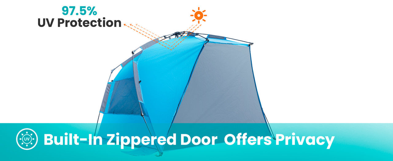 OutdoorMaster Pop Up 3-4 Person Beach Tent X-Large - Easy Setup, Portable Beach Shade Canopy Folding Sun Shelter with UPF 50+ UV Protection Removable Skylight Family Size (Blue) 13