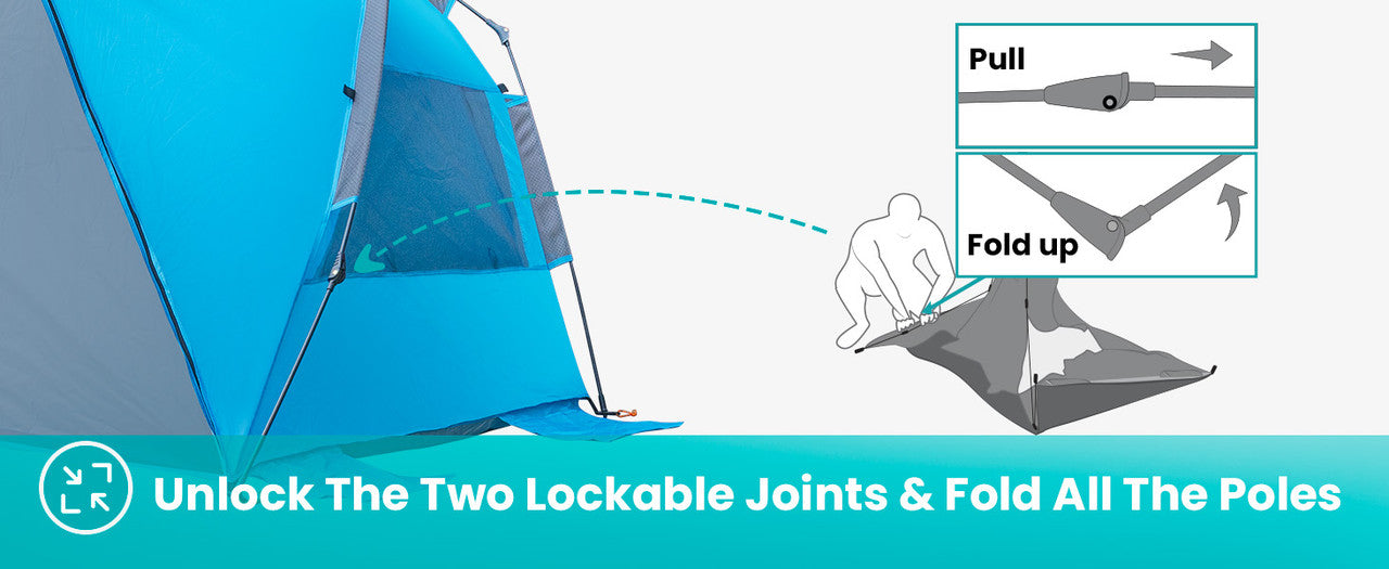 OutdoorMaster Pop Up 3-4 Person Beach Tent X-Large - Easy Setup, Portable Beach Shade Canopy Folding Sun Shelter with UPF 50+ UV Protection Removable Skylight Family Size (Blue) 15