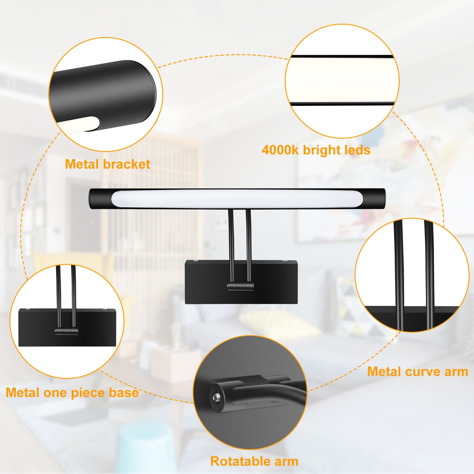 Hardwired Picture Light for Wall Black,14 inch Night Light LED Wall Sconces for Pictures,Dart Board Lights Wall Lights for Dartboard Mirror Frame Gallery 4