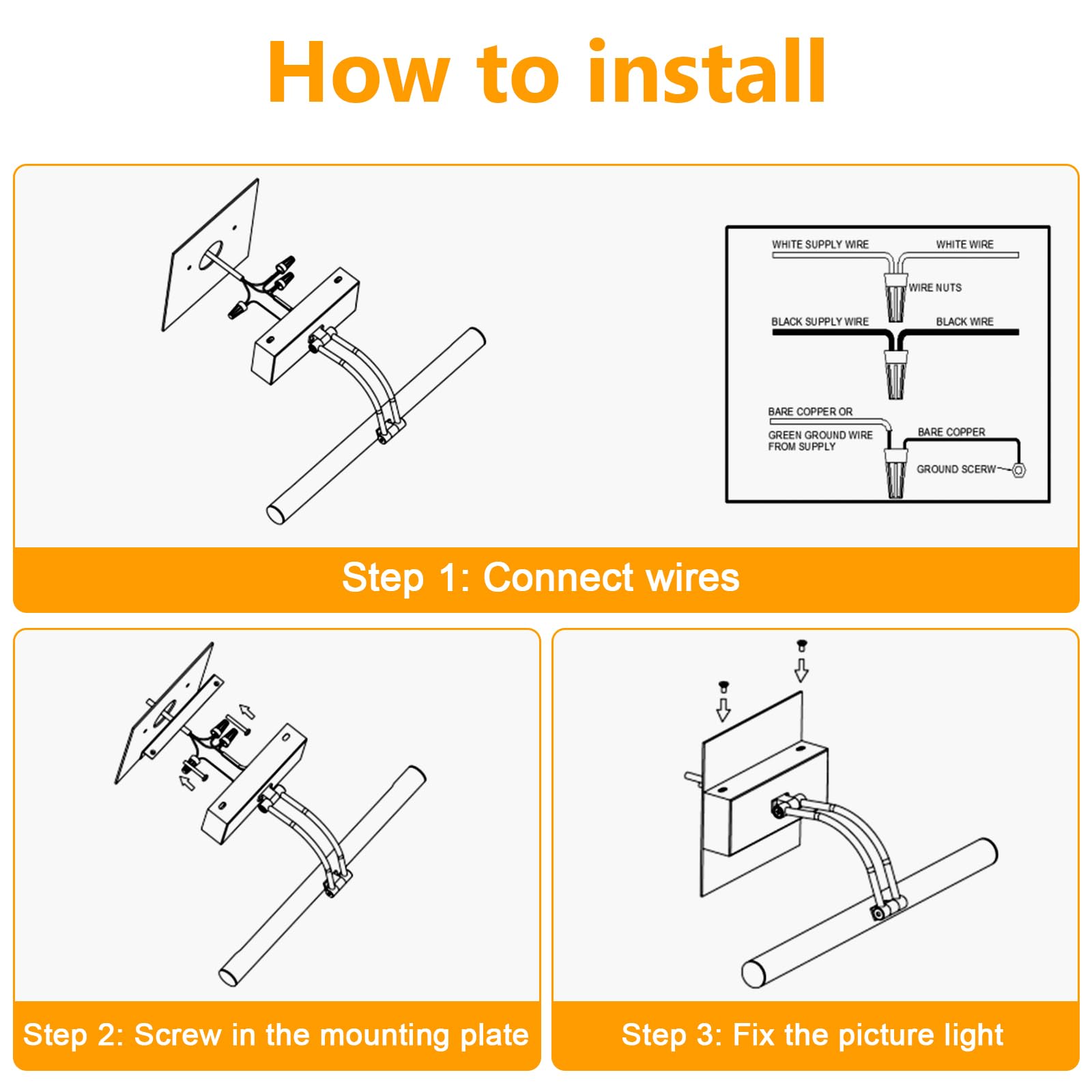 Hardwired Picture Light for Wall Black,14 inch Night Light LED Wall Sconces for Pictures,Dart Board Lights Wall Lights for Dartboard Mirror Frame Gallery 5