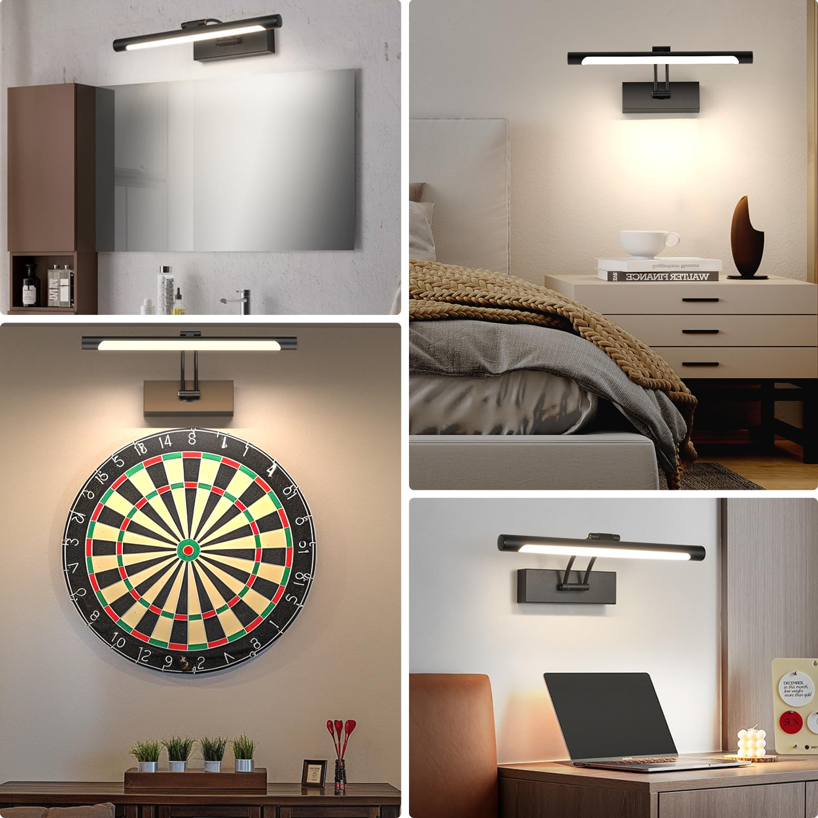 Hardwired Picture Light for Wall Black,14 inch Night Light LED Wall Sconces for Pictures,Dart Board Lights Wall Lights for Dartboard Mirror Frame Gallery 7