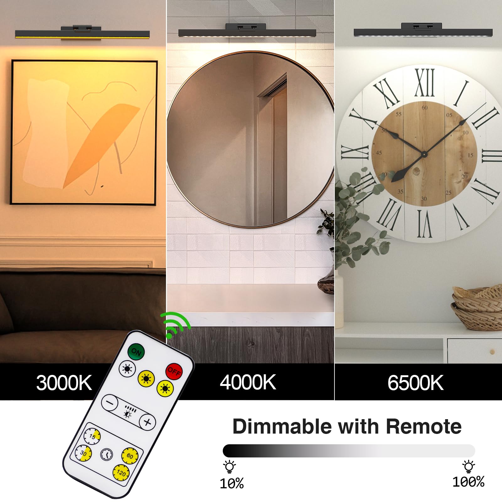 Picture Light Battery Operated, 16in Wireless Art Light for Paintings Color Temperature Adjustable Dimmable Battery Picture Light with Remote Control for Gallery Dartboard Art Bedroom Bathroom 4