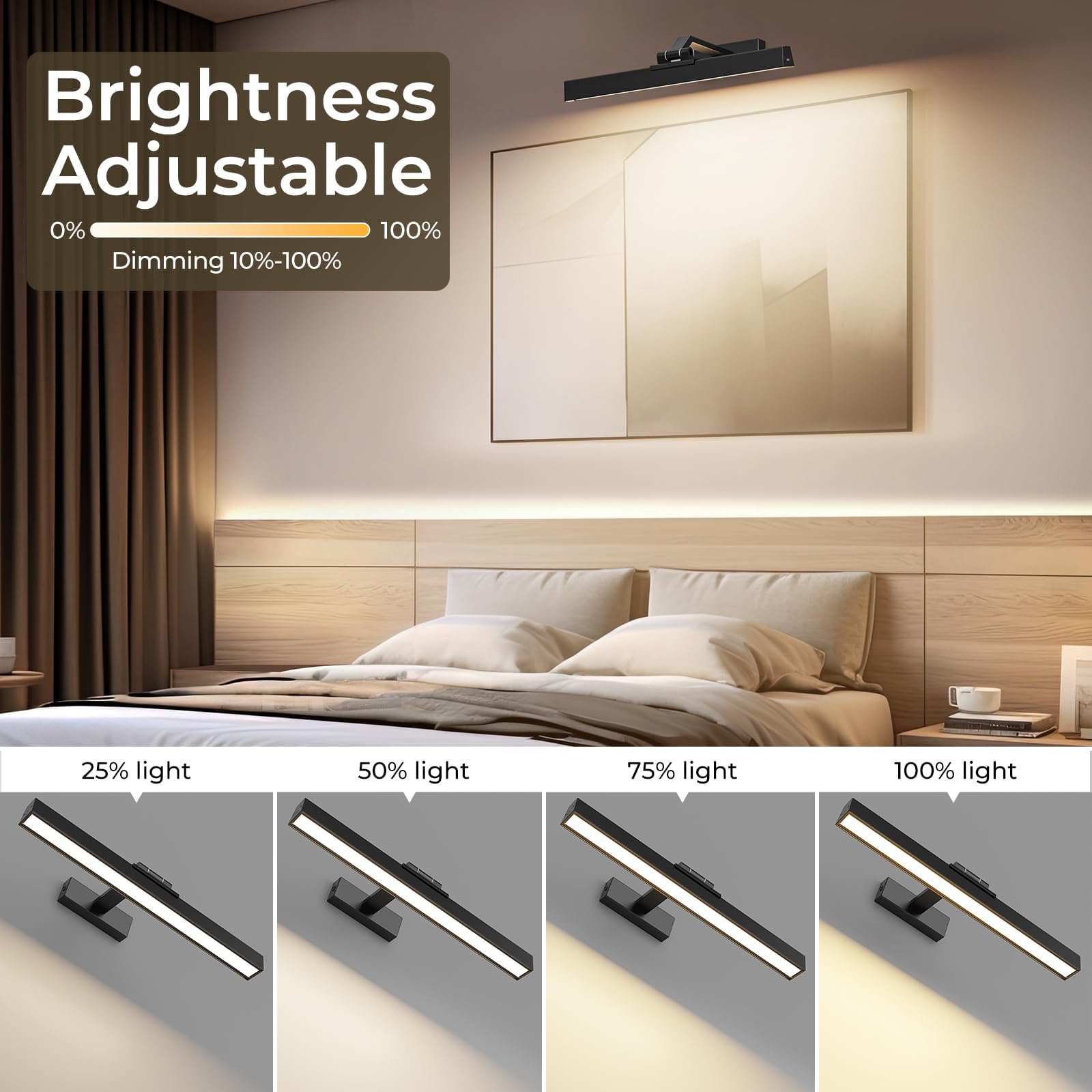 Picture Lights for Wall, Battery Operated Picture Light 16in Gallery Light for Paintings CCT Dimmable Recharging Battery Wall Light with Remote Control for Living Room Dartboard Art Black 3