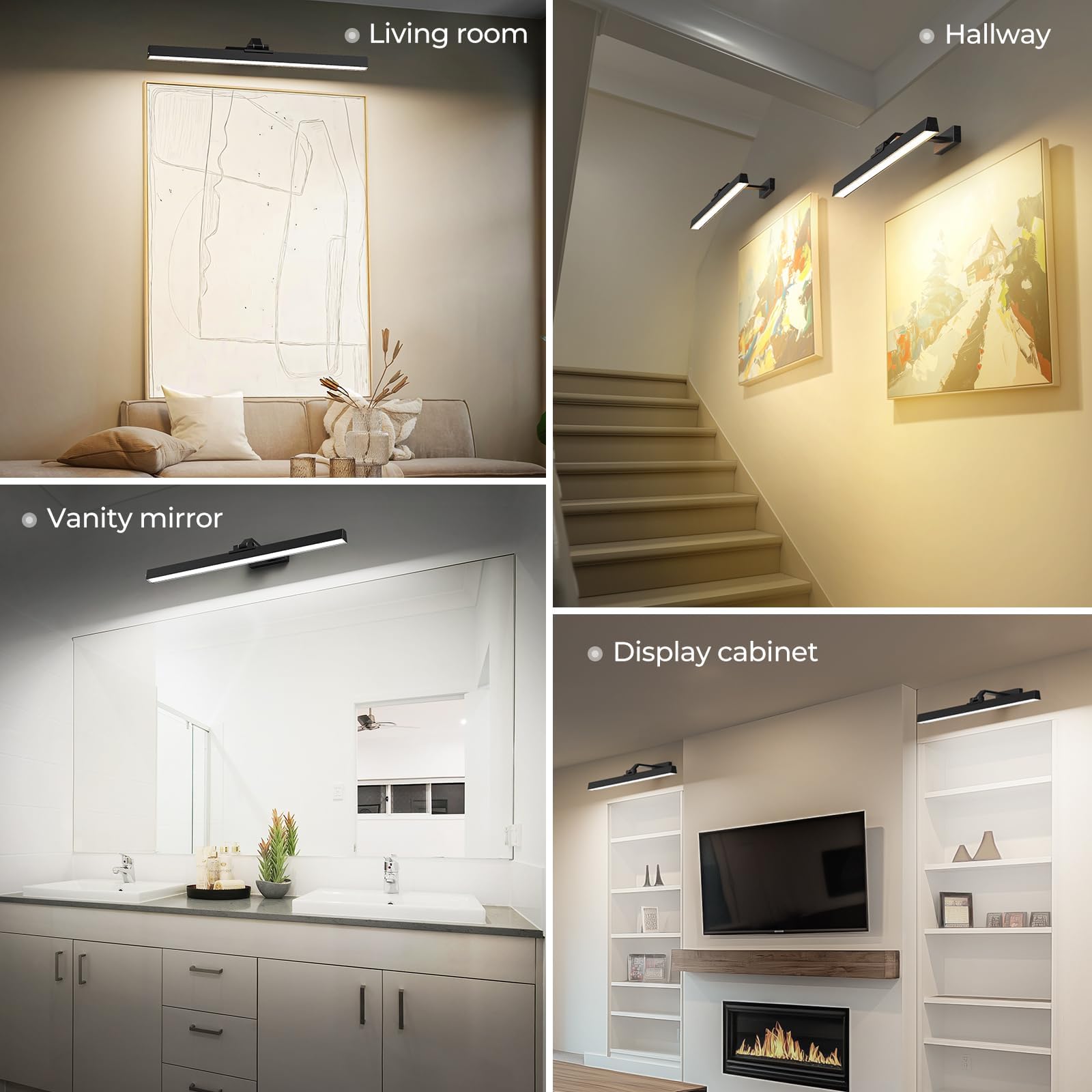 Wall Picture Light, 24in Battery-Powered Gallery Light for Artwork, CCT Dimmable Rechargeable Battery Wall Lamp with Remote Control for Living Room, Gallery, and Dartboard (Black) 7