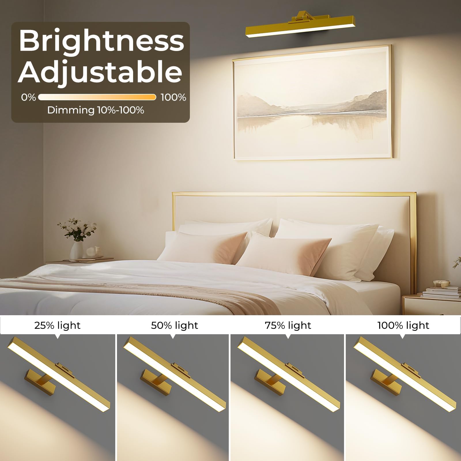 Picture Lights for Wall, Battery Operated Picture Light 16in Gallery Light for Paintings CCT Dimmable Gold 3