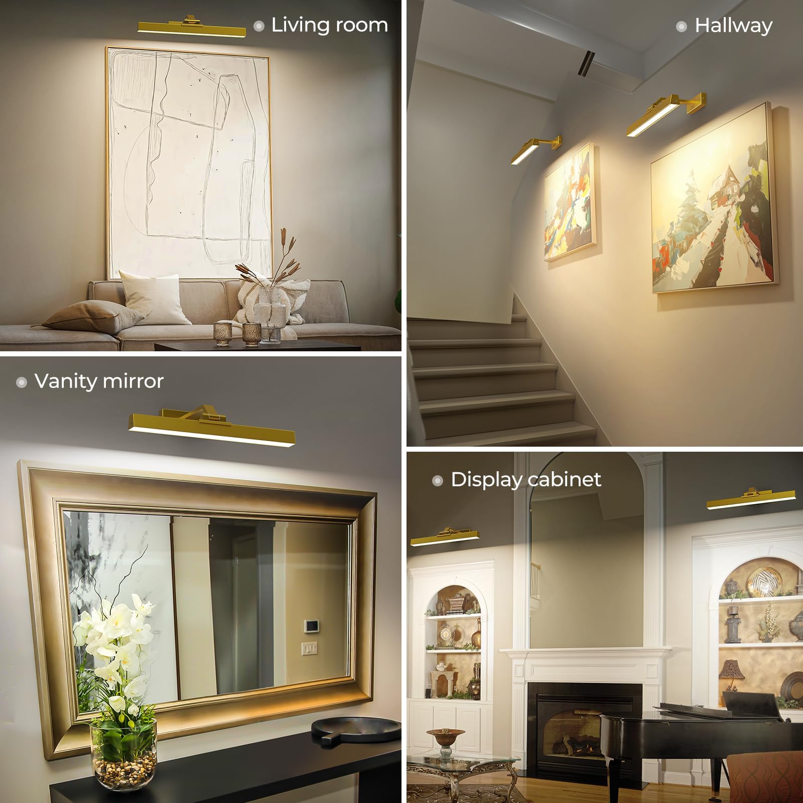 Picture Lights for Wall, Battery Operated Picture Light 16in Gallery Light for Paintings CCT Dimmable Gold 6