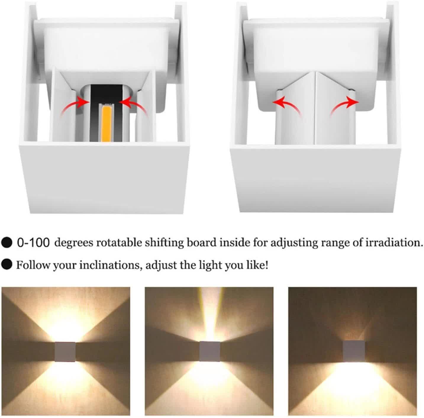 LED Wall Light 12W, Square Shaped LED Wall Lamp with Adjustable Angle Design, Modern Aluminum Wall Sconce Lighting IP65 Waterproof for Indoor Outdoor Lighting Warm White 2700K 5