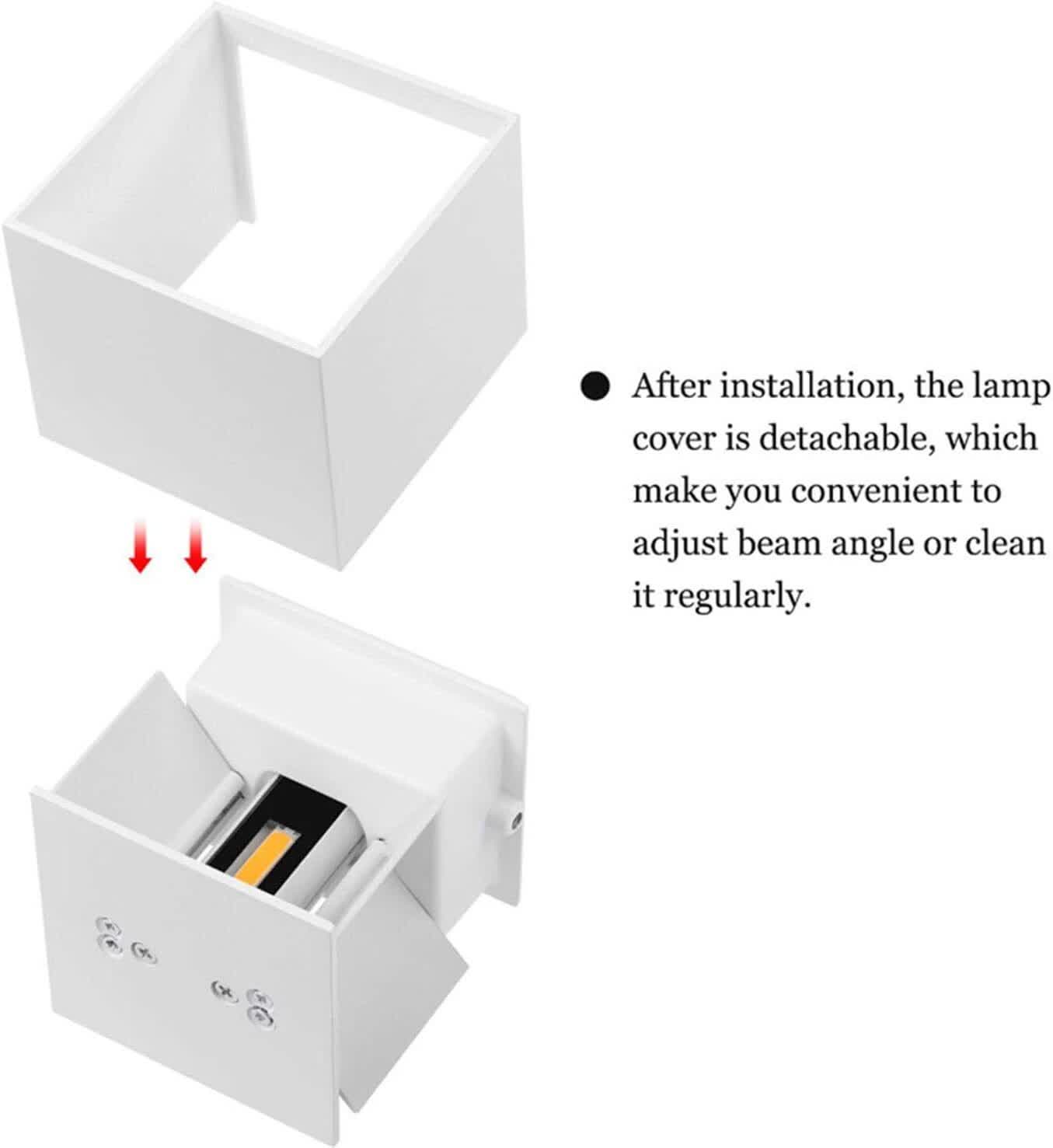 LED Wall Light 12W, Square Shaped LED Wall Lamp with Adjustable Angle Design, Modern Aluminum Wall Sconce Lighting IP65 Waterproof for Indoor Outdoor Lighting Warm White 2700K 6