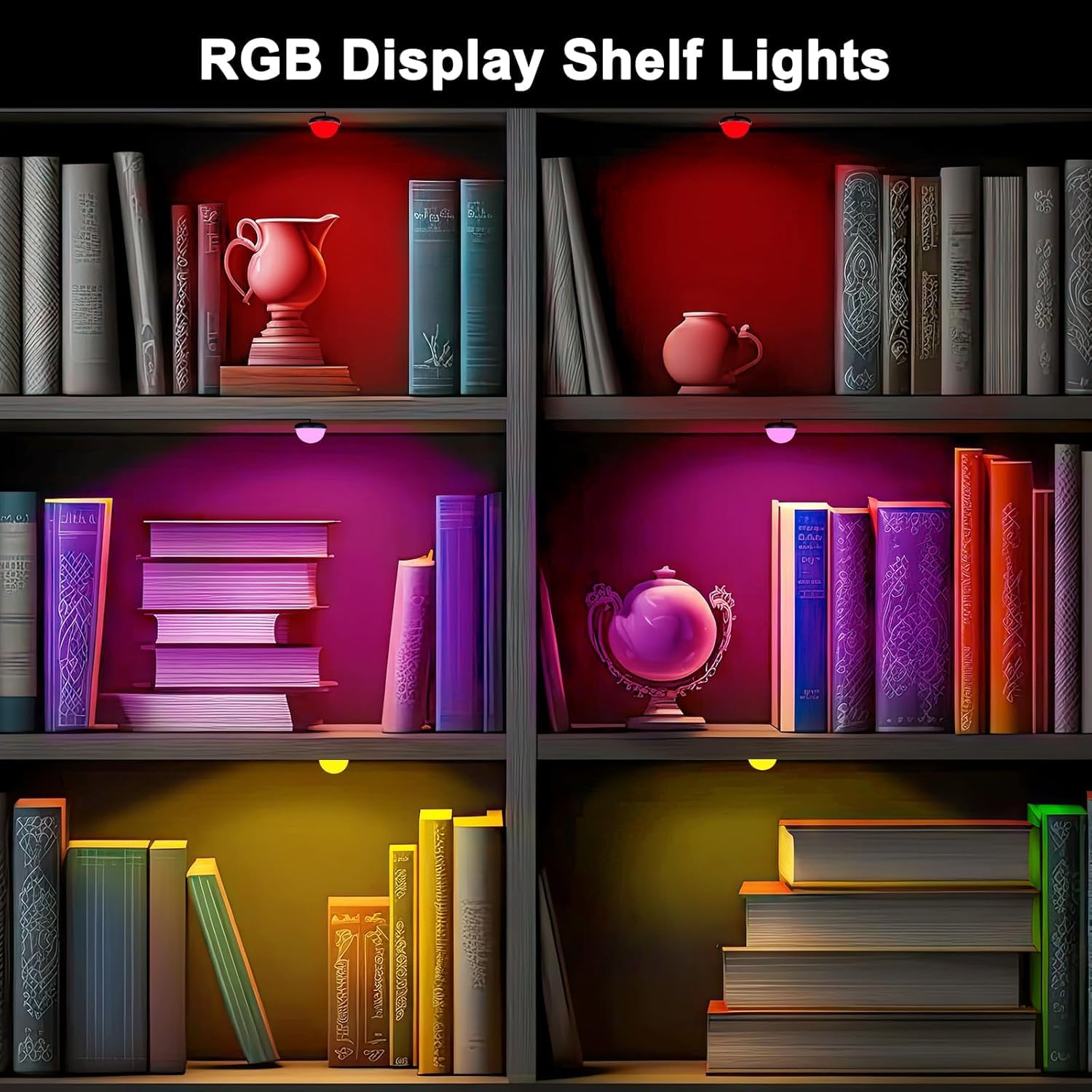RGB Single LED Kitchen Under Cabinet Puck Light,Color Changing LED Under Cabinet Lights Kit,Aluminum Slim Multi Color Wired Display Cupboard Light for Kitchen 2 PCS