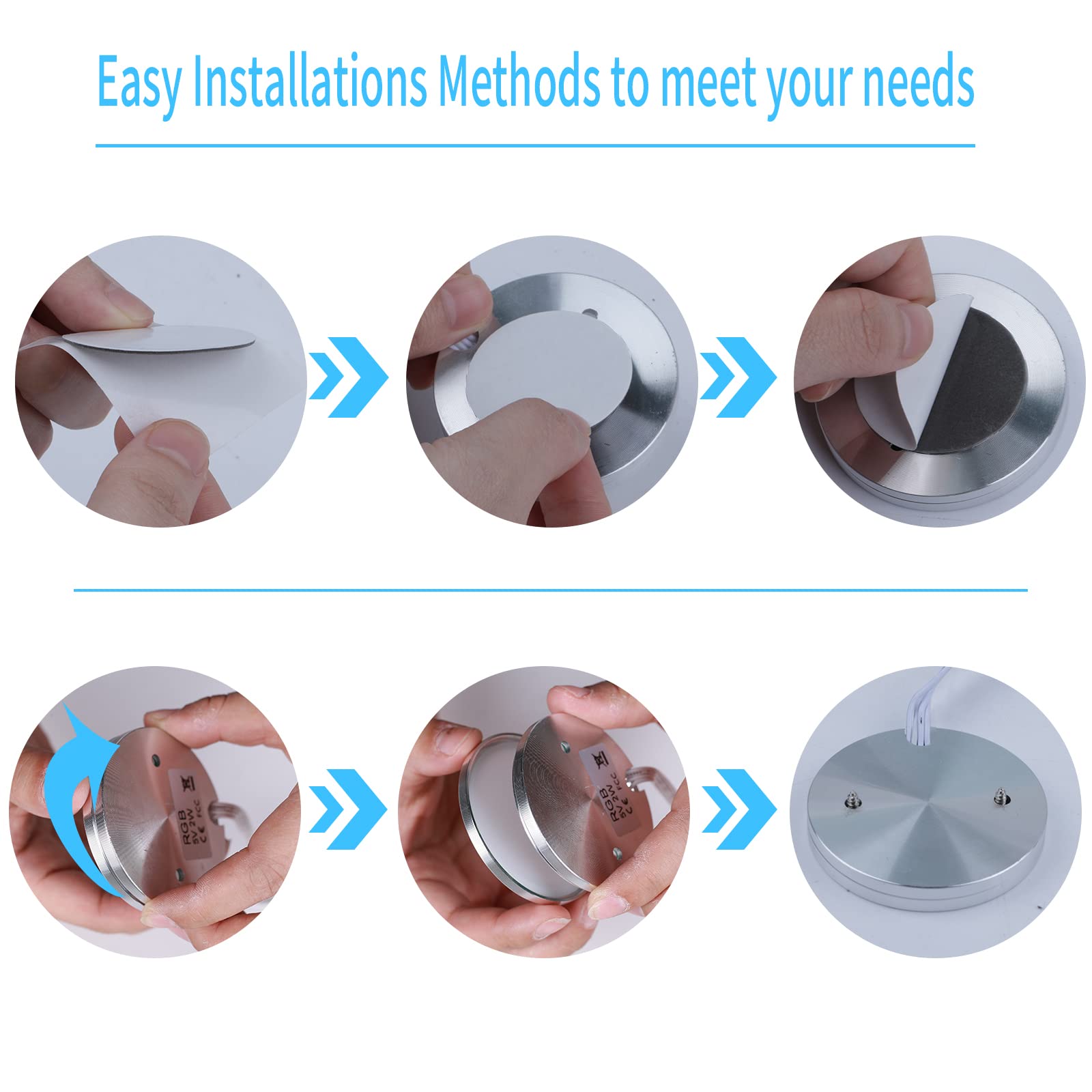 RGB Single LED Kitchen Under Cabinet Puck Light,Color Changing LED Under Cabinet Lights Kit,Aluminum Slim Multi Color Wired Display Cupboard Light for Kitchen 2 PCS 3