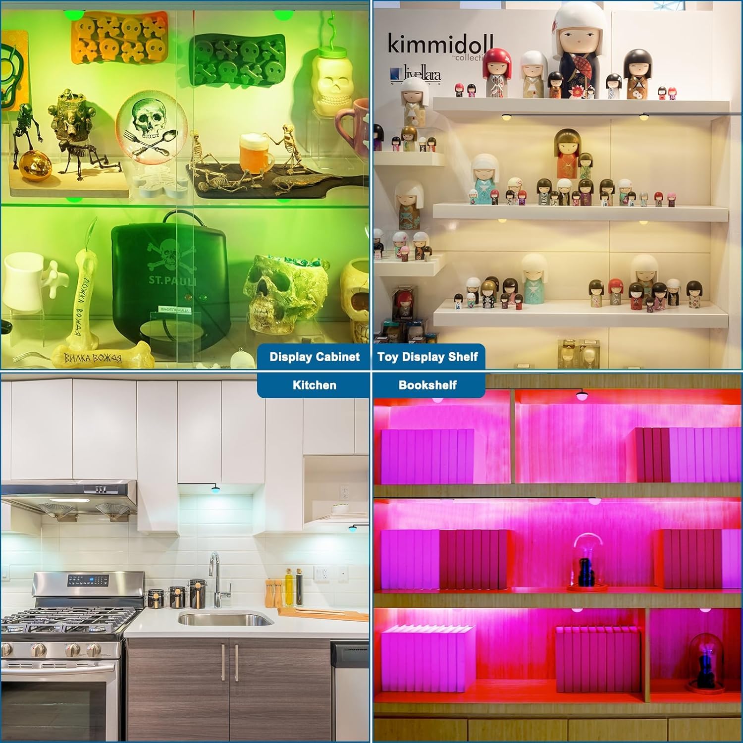 RGB Single LED Kitchen Under Cabinet Puck Light,Color Changing LED Under Cabinet Lights Kit,Aluminum Slim Multi Color Wired Display Cupboard Light for Kitchen 2 PCS 5