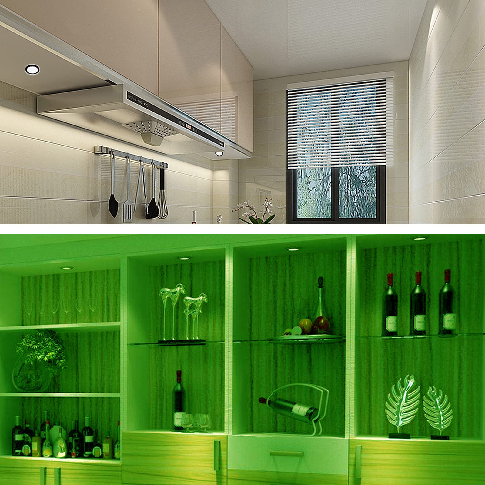 RGB Single LED Kitchen Under Cabinet Puck Light,Color Changing LED Under Cabinet Lights Kit,Aluminum Slim Multi Color Wired Display Cupboard Light for Kitchen 2 PCS 7