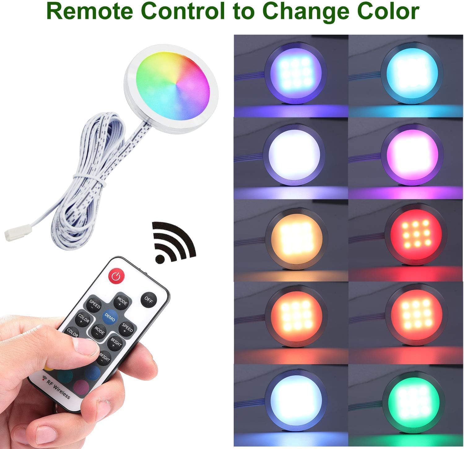 RGB Color Changing LED Under Cabinet Lighting Kit,Aluminum Slim Cabinet LED Puck Lights for Kitchen Counter Wardrobe Counter Furniture Shelf Ambiance Christmas Xmas Decoration Lighting (8)