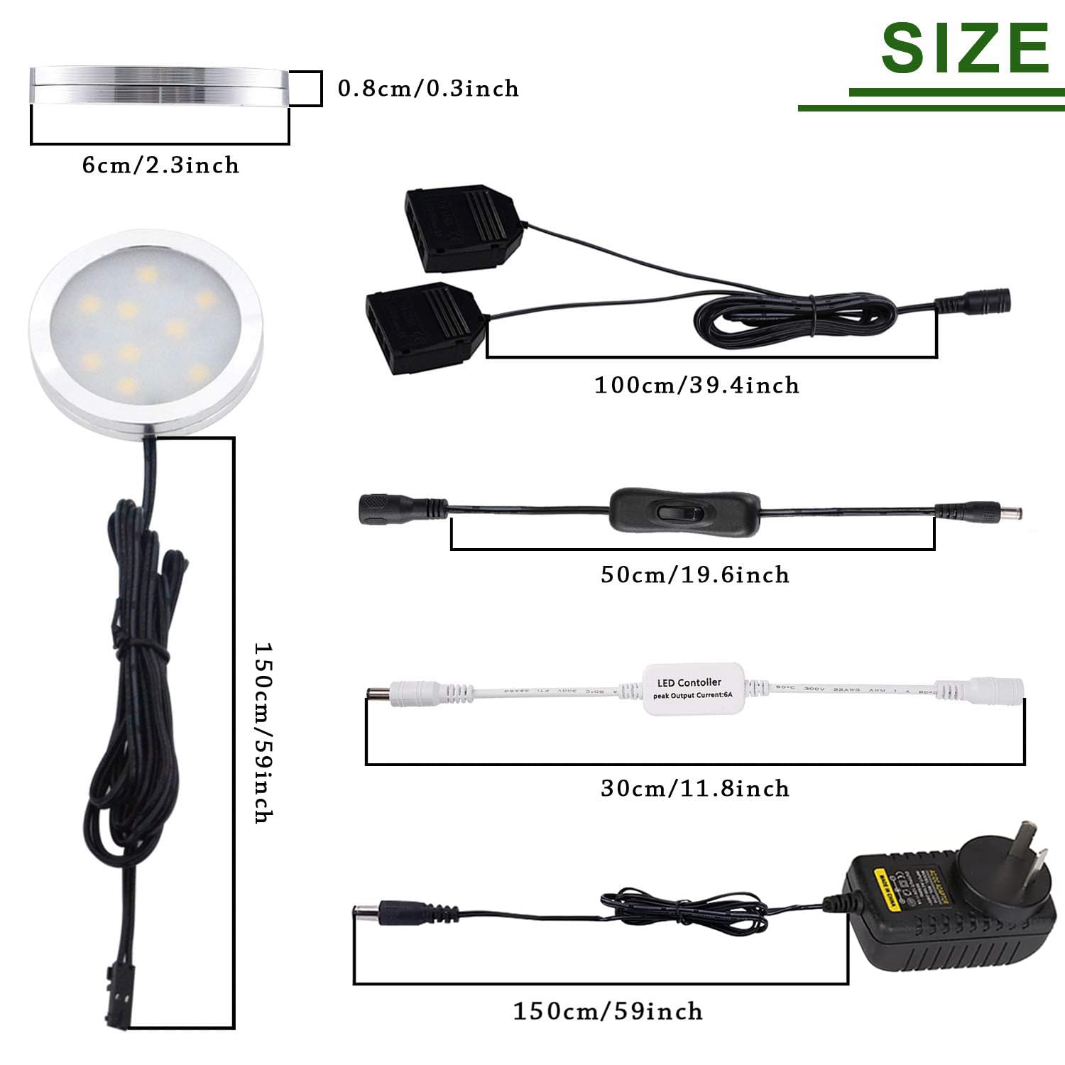 Dimmable & Timing Under Counter Lights Kitchen with Wireless RF Remote,Ultra-Thin 240V LED Cabinet Lights,12W Shelf Lights，6 Lights,Daylight White 3