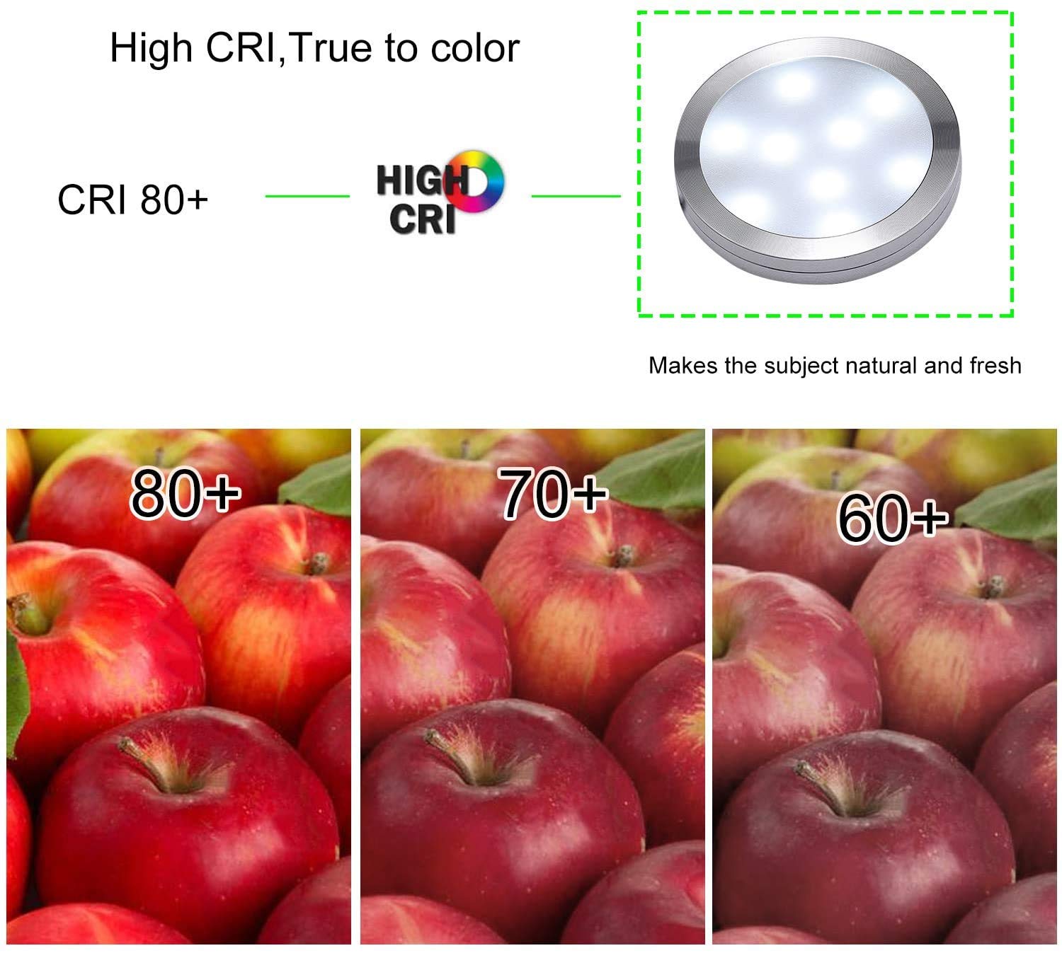 Dimmable LED Under Cabinet Lighting, Counter Showcase Kitchen Lighting Fixtures with 12V Plug in Adapter and Dimmable Wireless Remote Control, 6 Ultra Slim Puck Lights Kit 5