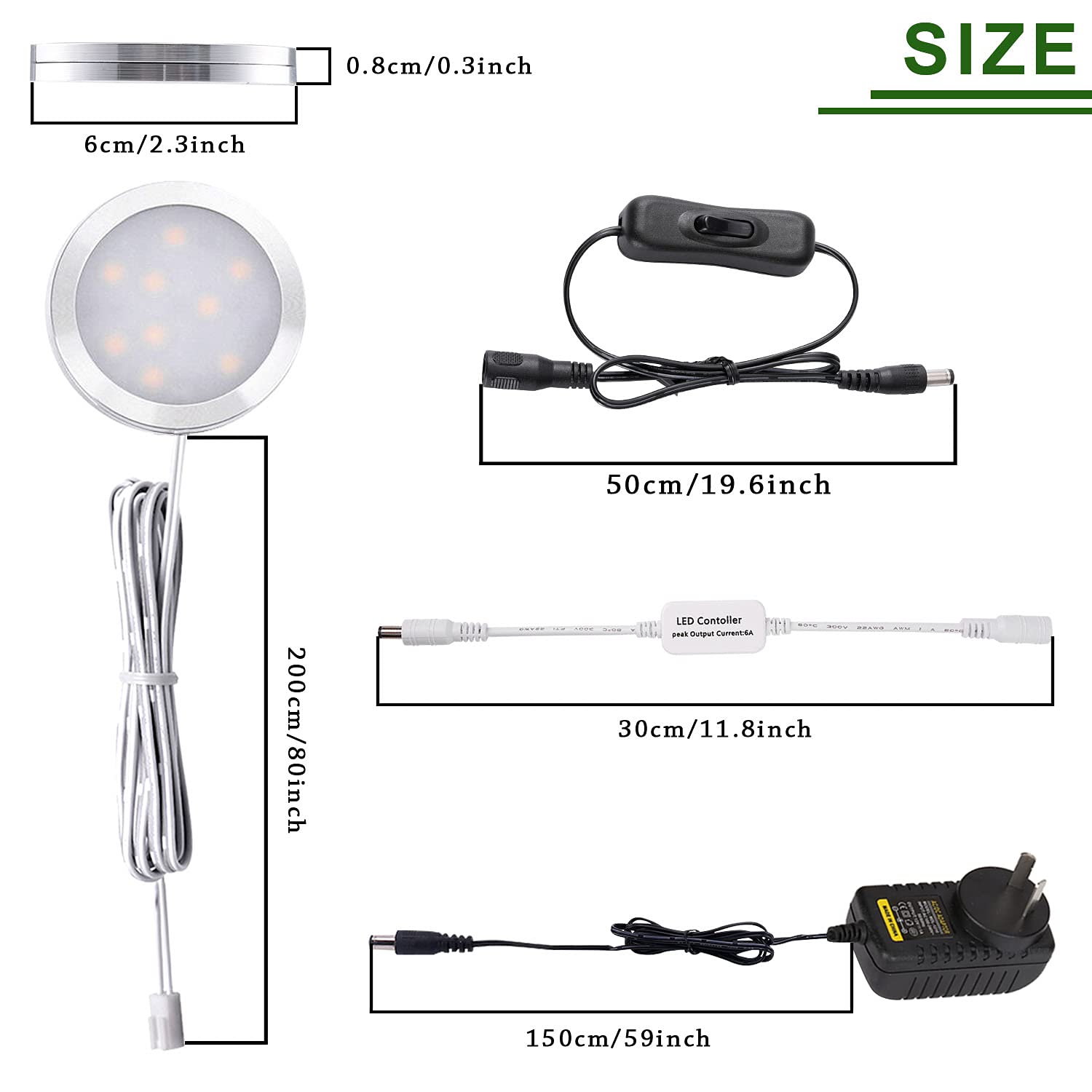 Dimmable LED Under Cabinet Lighting, Counter Showcase Kitchen Lighting Fixtures with 12V Plug in Adapter and Dimmable Wireless Remote Control, 6 Ultra Slim Puck Lights Kit (Daylight White) 3