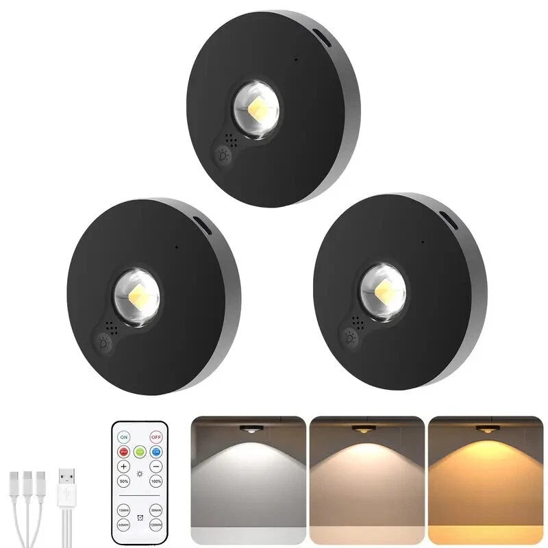 3 Lights LED Rechargeable Slim Cabinet Light, 2cm, Remote Control, Magnetic Mount