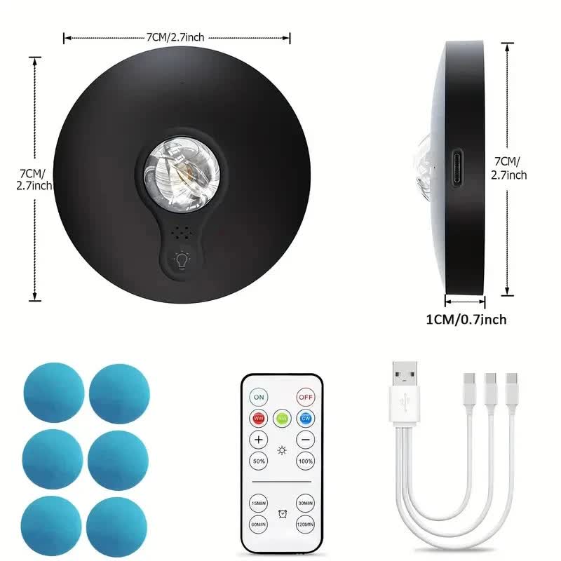6 Lights LED Rechargeable Slim Cabinet Light, 2cm, Remote Control, Magnetic Mount 8