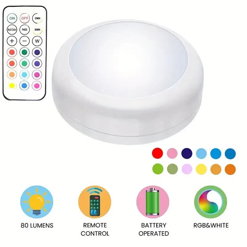 6 Pack RGBW LED Cabinet Lights, Remote Control, Battery Powered 5