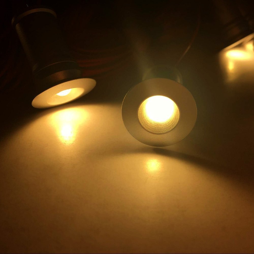 12V Under Cabinet LED Lights 9 Packs of Recessed Mini Downlights for Indoor with Hard Wired Cable and Connectors for Stair Step Furniture Showcase Lighting (Warm White) 4