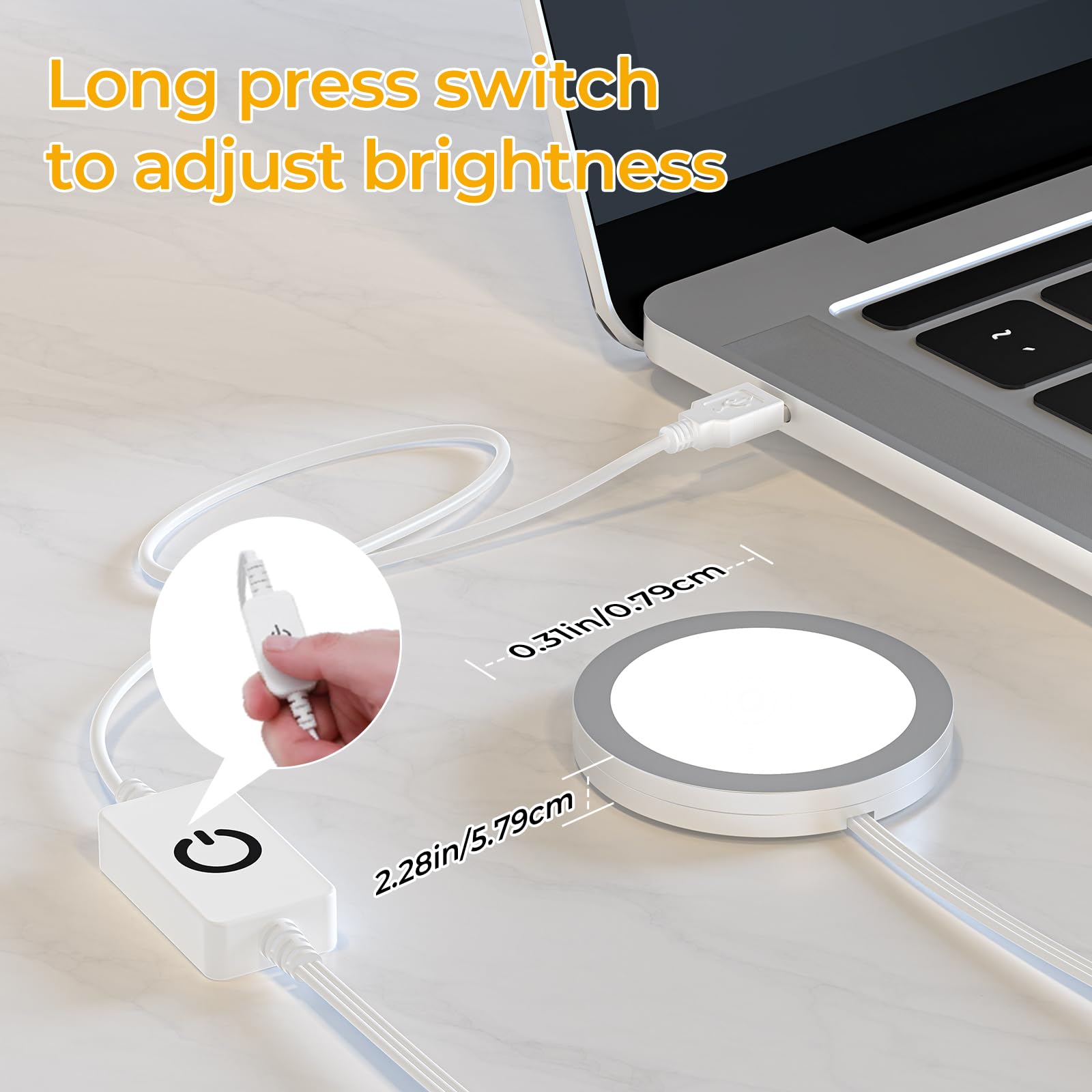 4 Pack Puck Lights 5V Single USB Powered,3 Color Temperature Adjustable & Dimmable Under Cabinet Light,3D Printer LED Lamp Kit for Cabinet,Wardrobe,Showcase 3