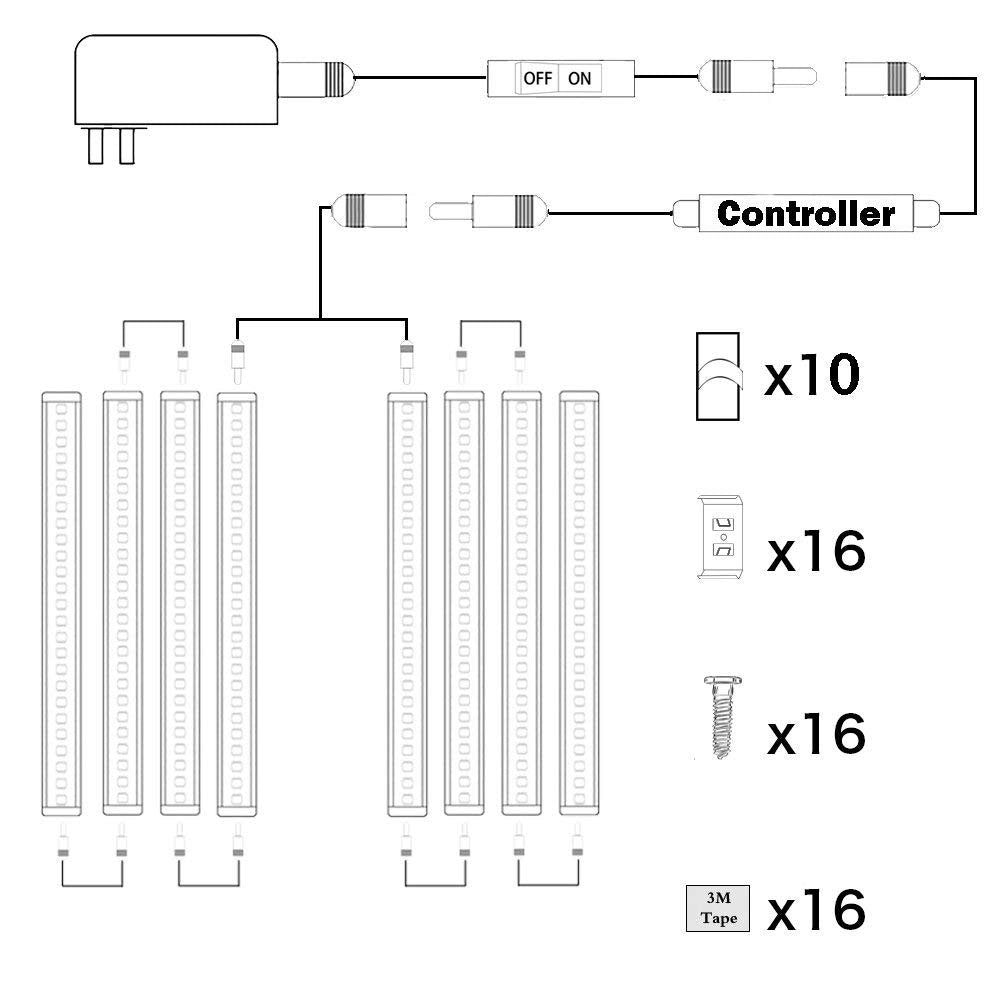 Dimmable LED Under Cabinet Lighting Bar, 12V Under Counter LED Light Strip Linkable Kit with Rocker Switch Kitchen,Showcase,Worktop, Shelf Lighting(8 Panel Kits Warmwhite)