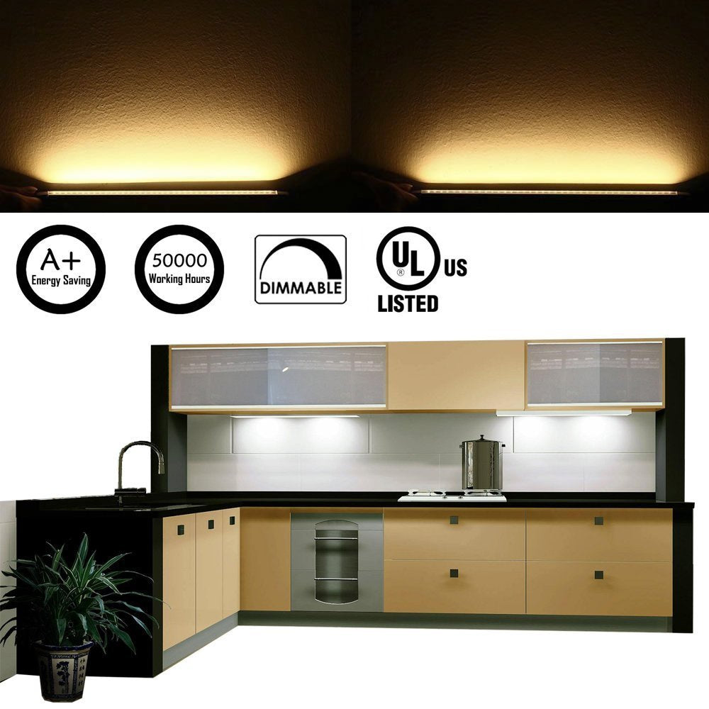Dimmable LED Under Cabinet Lighting Bar, 12V Under Counter LED Light Strip Linkable Kit with Rocker Switch Kitchen,Showcase,Worktop, Shelf Lighting(8 Panel Kits Warmwhite) 6