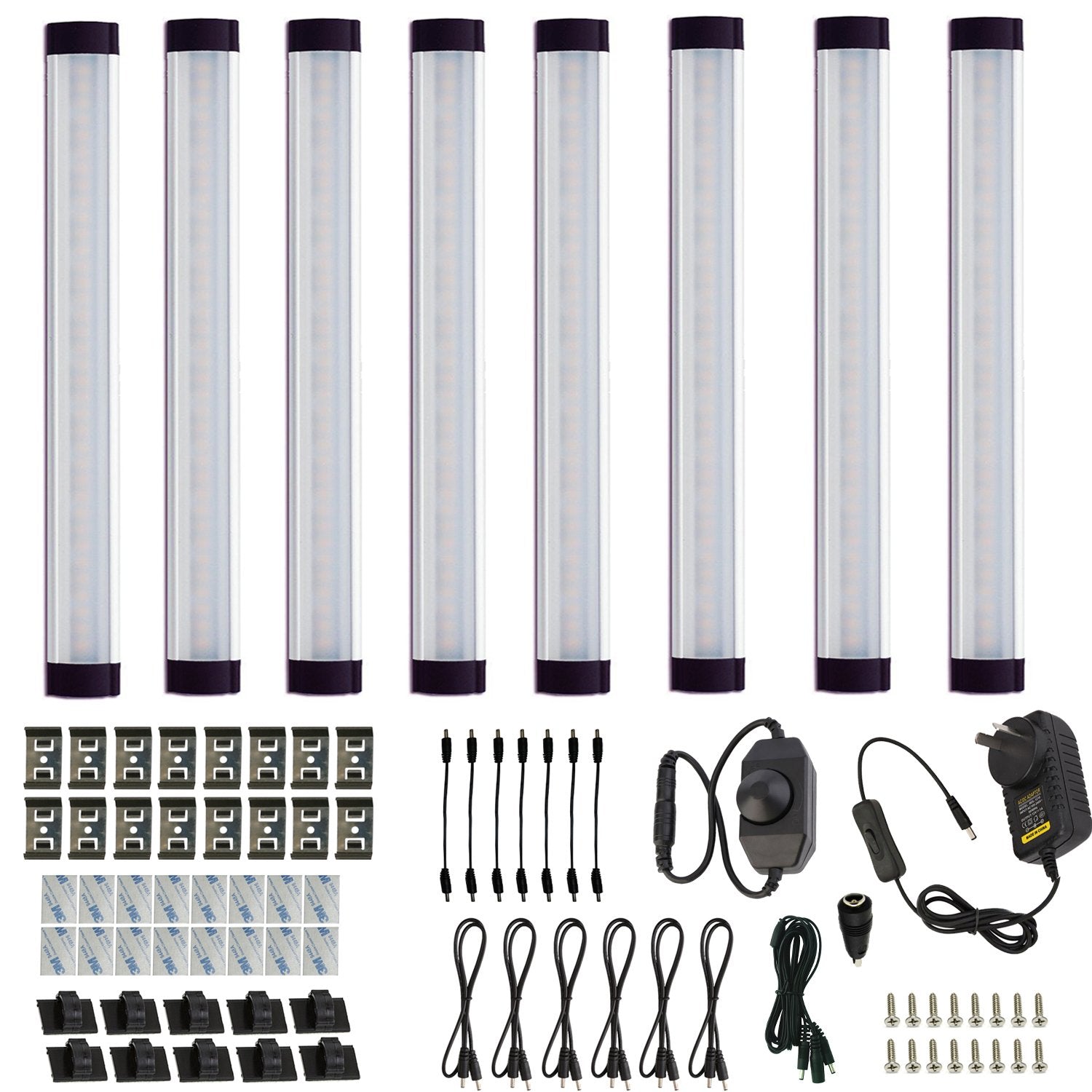 Dimmable Led Under Cabinet Lighting Bar Linkable Kits with Rocker Switch Under Counter Kitchen,Showcase,Shelf Lighting(8 Panel Kits Cold White)