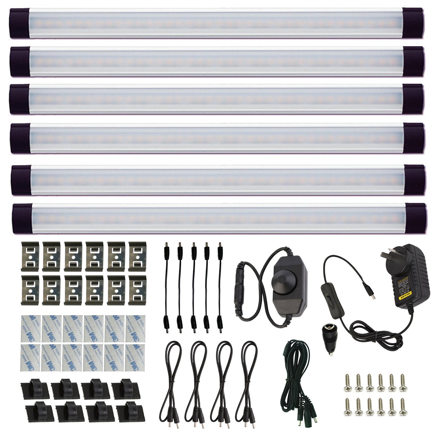 Dimmable Led Under Cabinet Lighting Bar Linkable Kits with Rocker Switch Under Counter Kitchen,Showcase,Shelf Lighting(6 Panel Kits Cold White)