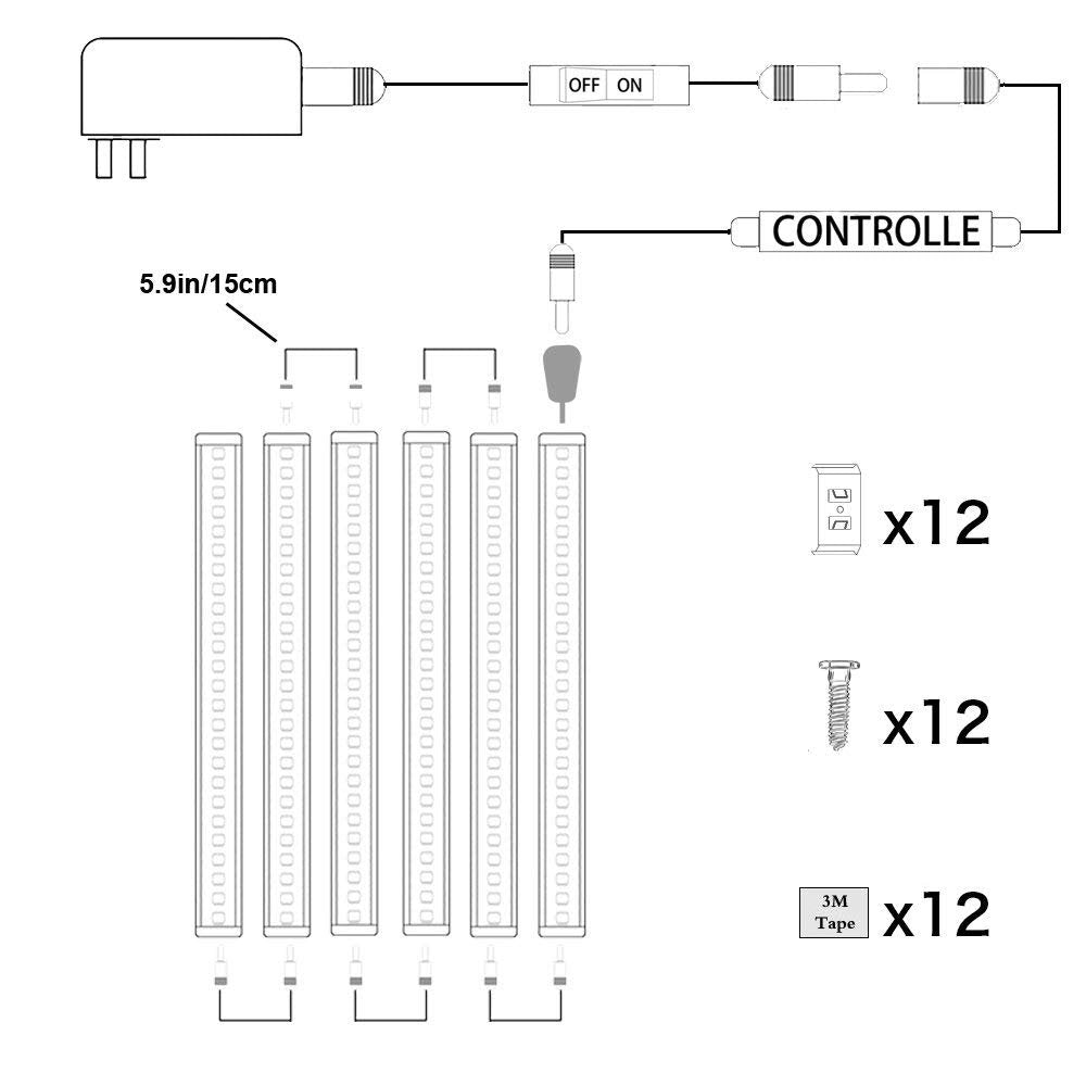 Dimmable Led Under Cabinet Lighting Bar Linkable Kits with Rocker Switch Under Counter Kitchen,Showcase,Shelf Lighting(6 Panel Kits Cold White) 4