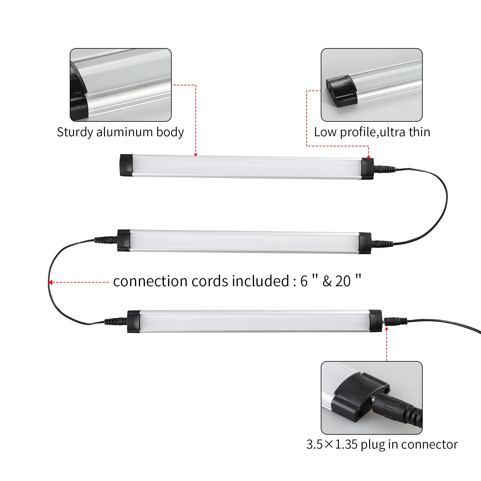 Dimmable Led Under Cabinet Lighting Bar Linkable Kits with Rocker Switch Under Counter Kitchen,Showcase,Shelf Lighting(3 Panel Kits Warm White) 5