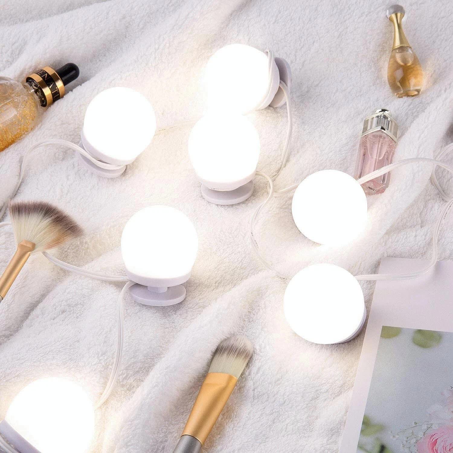 Hollywood LED Vanity Mirror Lights Kit,Stick on Dimmable Makeup Lights, 12V Mirror Lighting Strip Fixture for Vanity Dressing Table Set, Bedroom Wall Lights,CRI>90 (4000K Natural White,10 Bulbs) 3