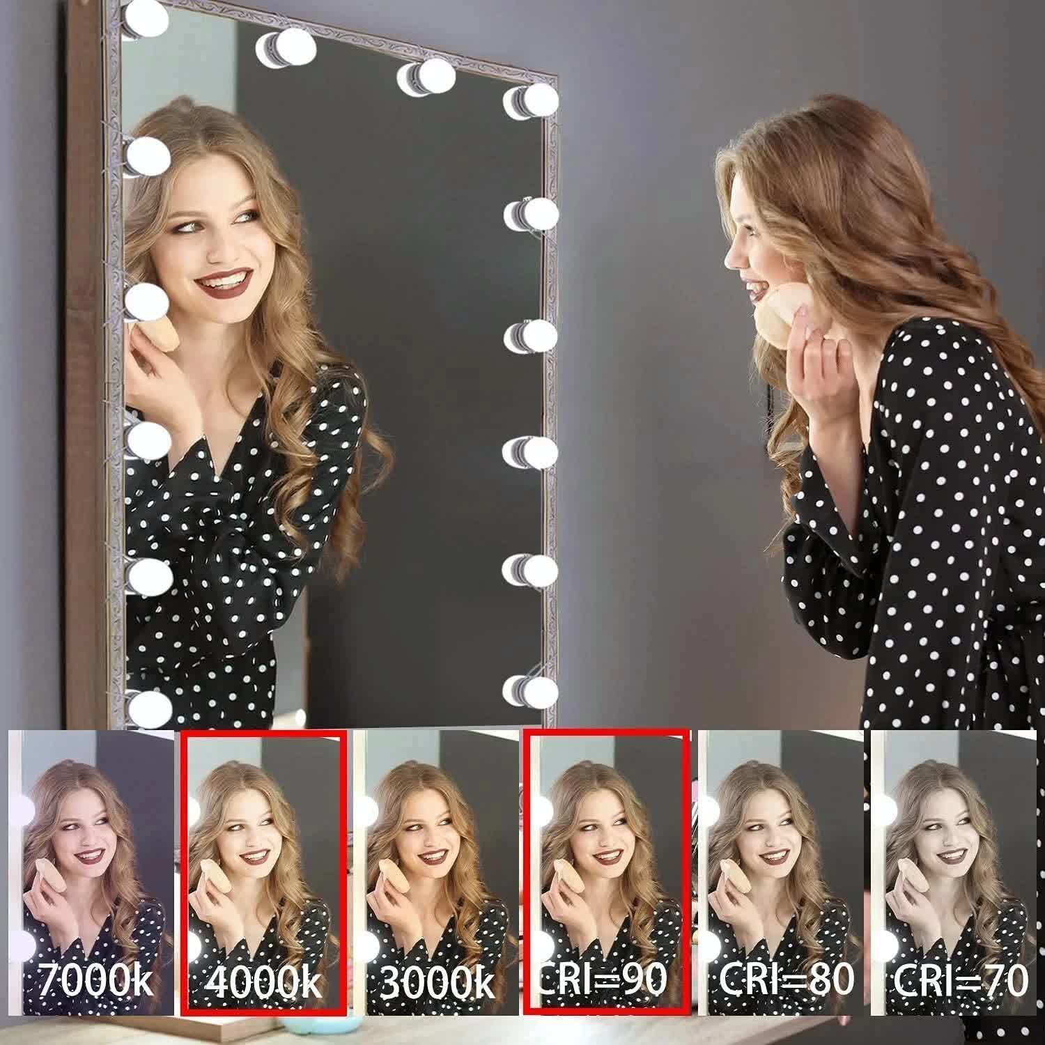 Hollywood LED Vanity Mirror Lights Kit,Stick on Dimmable Makeup Lights, 12V Mirror Lighting Strip Fixture for Vanity Dressing Table Set, Bedroom Wall Lights,CRI>90 (4000K Natural White,10 Bulbs) 5