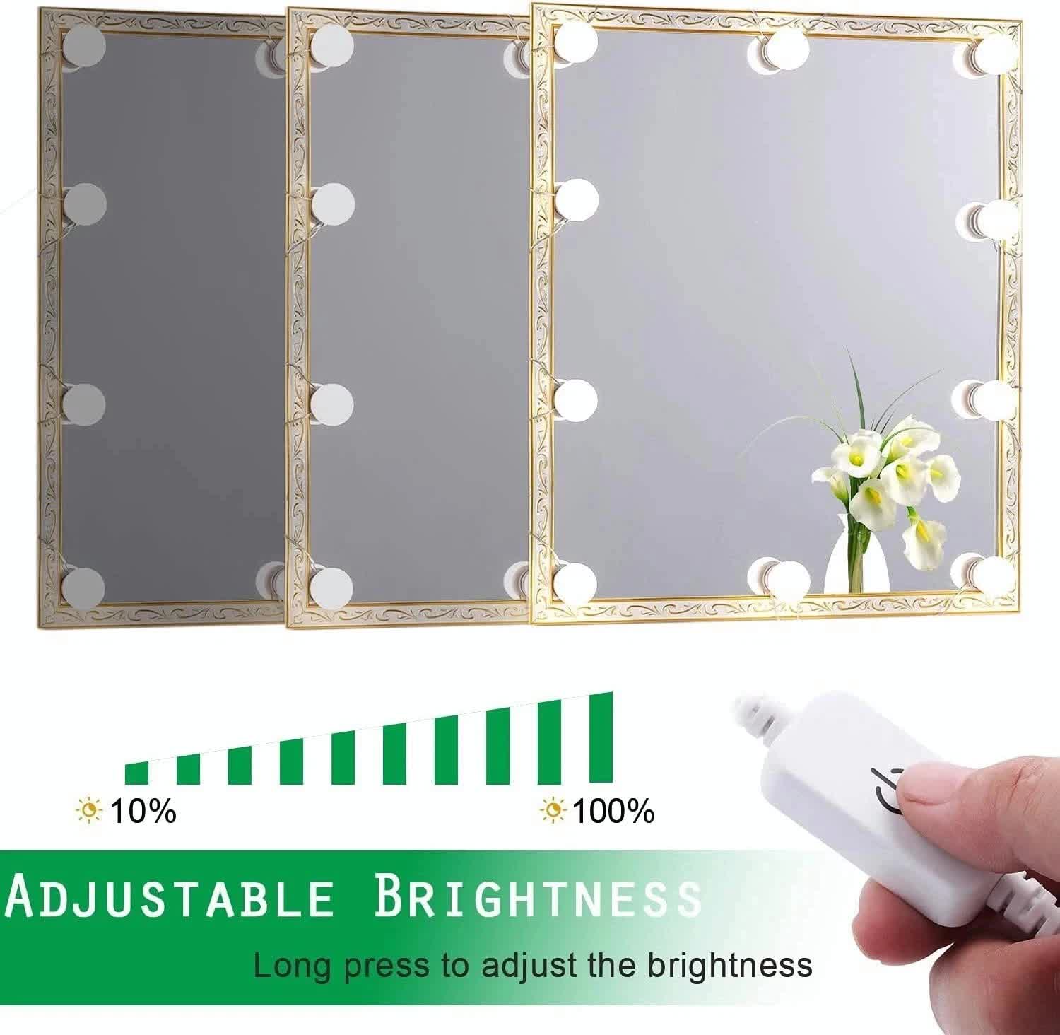 Hollywood LED Vanity Mirror Lights Kit,Stick on Dimmable Makeup Lights, 12V Mirror Lighting Strip Fixture for Vanity Dressing Table Set, Bedroom Wall Lights,CRI>90 (4000K Natural White,10 Bulbs) 6