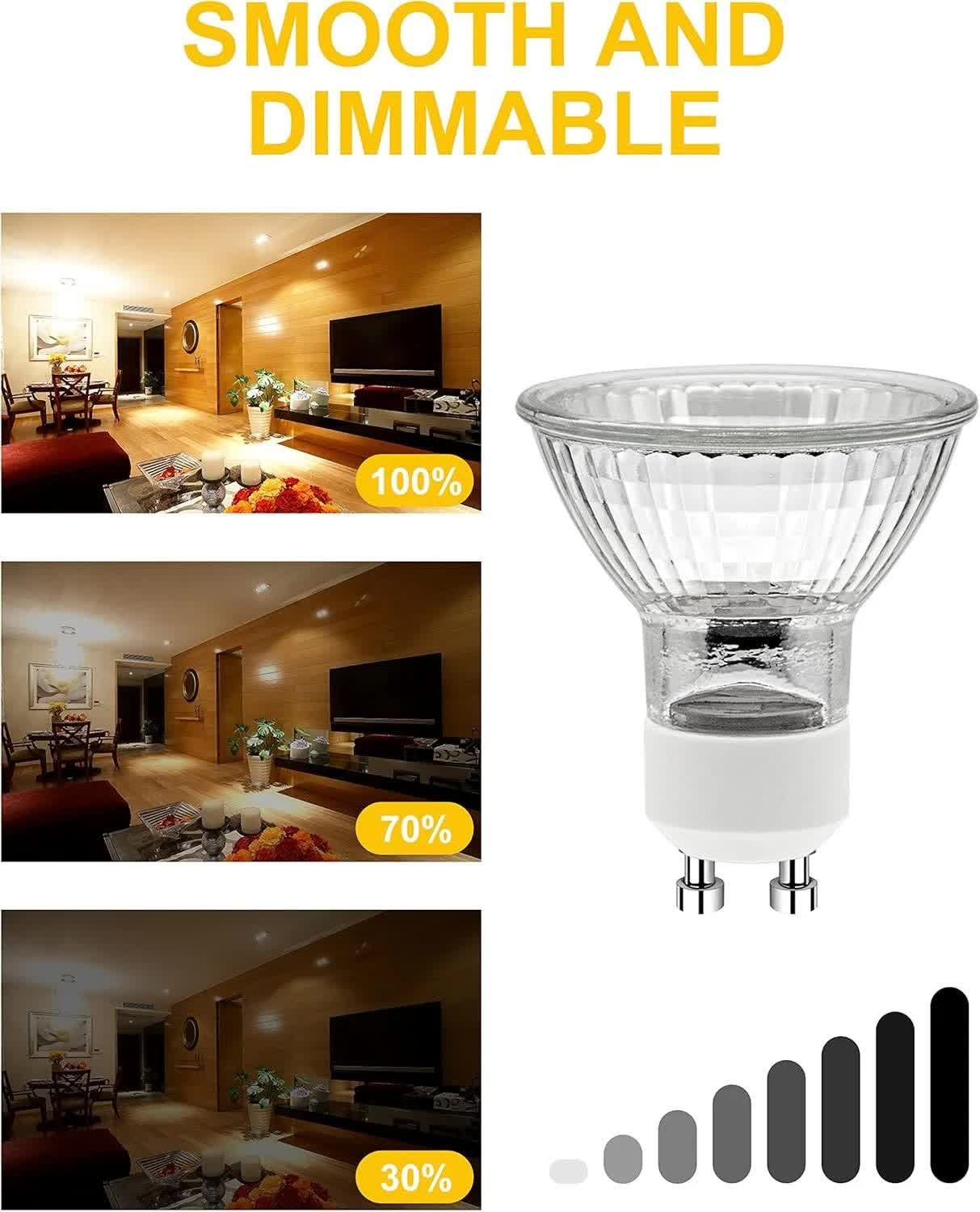 GU10 Halogen Light Bulbs, GU10 Bulbs 50W, 6 Pack Spotlight Bulbs AC 230V 50W, Light Bulbs Halogen Equivalent Energy 2 Pin 35° Beam Angle 2700K Dimmable Warm White 4