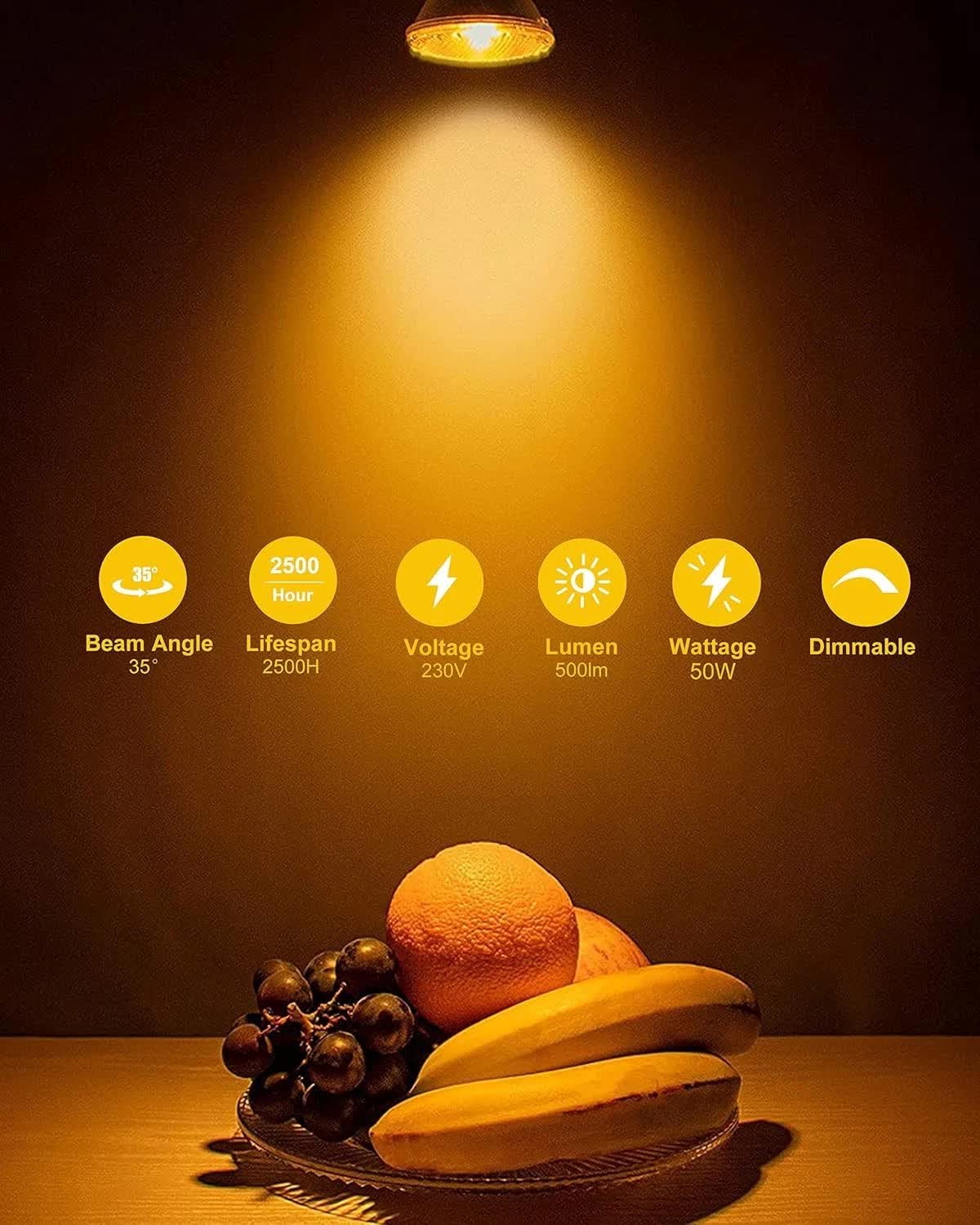 GU10 Halogen Light Bulbs, GU10 Bulbs 50W, 6 Pack Spotlight Bulbs AC 230V 50W, Light Bulbs Halogen Equivalent Energy 2 Pin 35° Beam Angle 2700K Dimmable Warm White 5