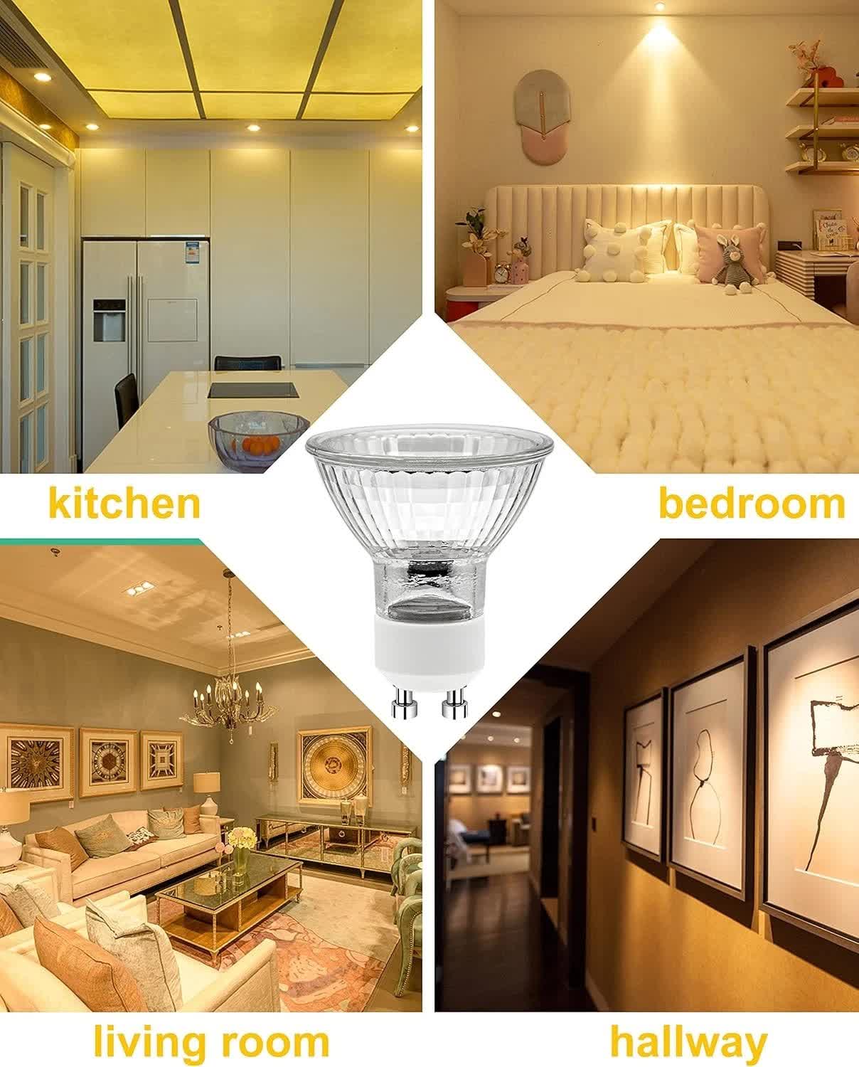 GU10 Halogen Light Bulbs, GU10 Bulbs 50W, 6 Pack Spotlight Bulbs AC 230V 50W, Light Bulbs Halogen Equivalent Energy 2 Pin 35° Beam Angle 2700K Dimmable Warm White 6