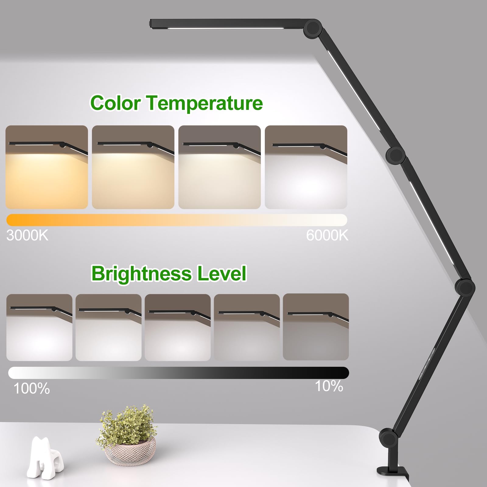 LED Desk Lamp,Foldable Table Lamp for Computer and Desktop,Flexible Clamp on Desk Lamps,Black Portable Desk Lamp for Home Office Reading,Working,Computer Desk,Study Lamp for Kids 4