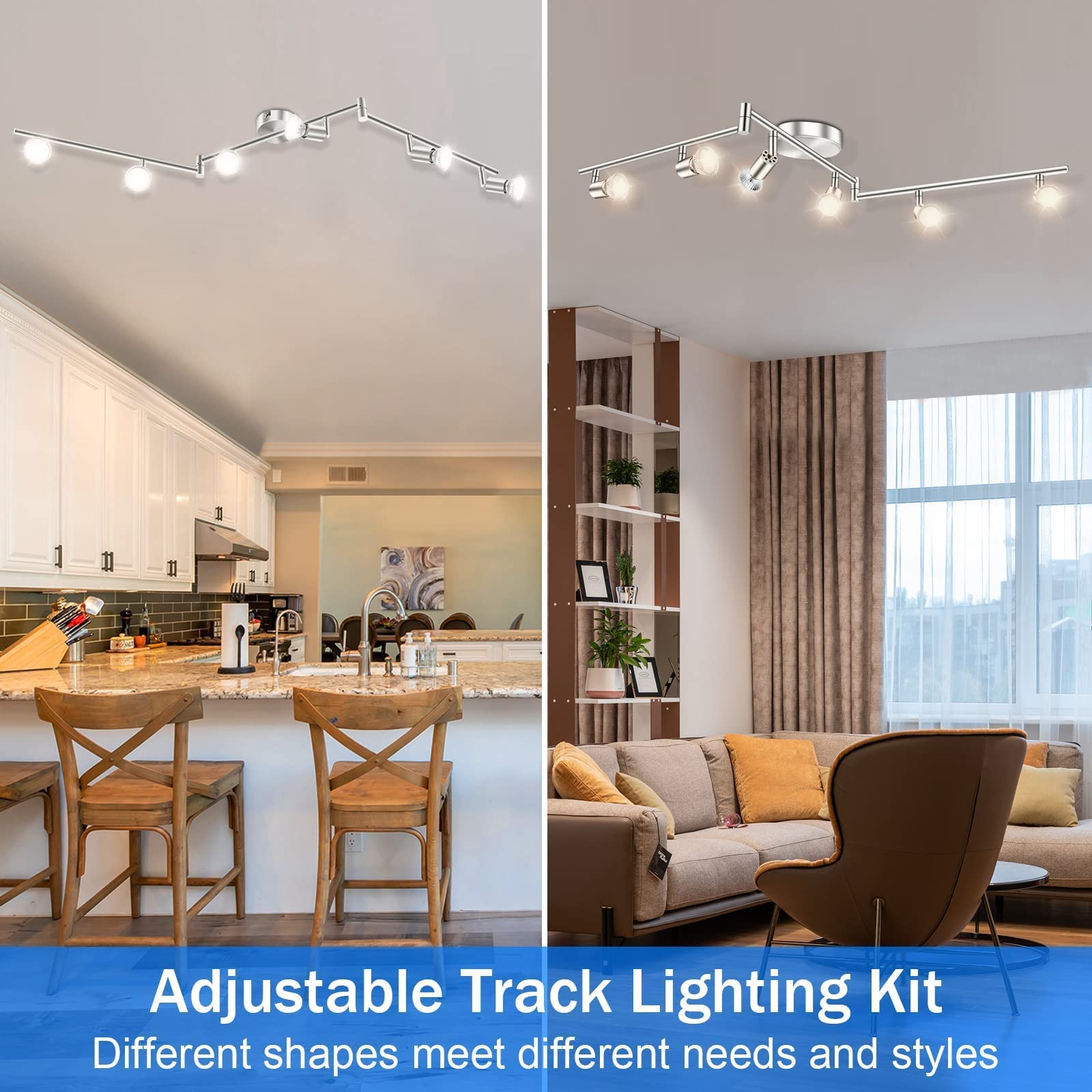 Kitchen Lights, 6-Light Ceiling Lighting Kits, Swivelling Ceiling Spotlight for Bedroom, Kitchen and Living Room(GU10 LED Bulbs not Included) (Brush Nickel) 5