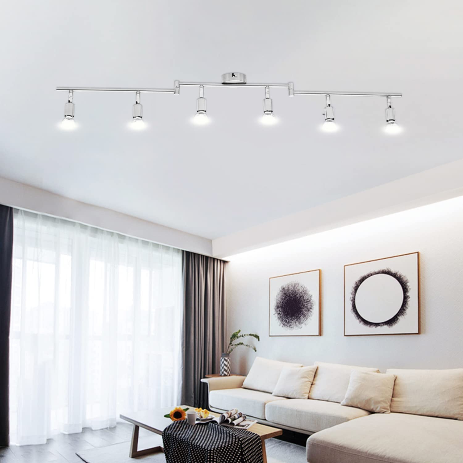 Kitchen Lights, 6-Light Ceiling Lighting Kits, Swivelling Ceiling Spotlight for Bedroom, Kitchen and Living Room(GU10 LED Bulbs not Included) (Brush Nickel) 6